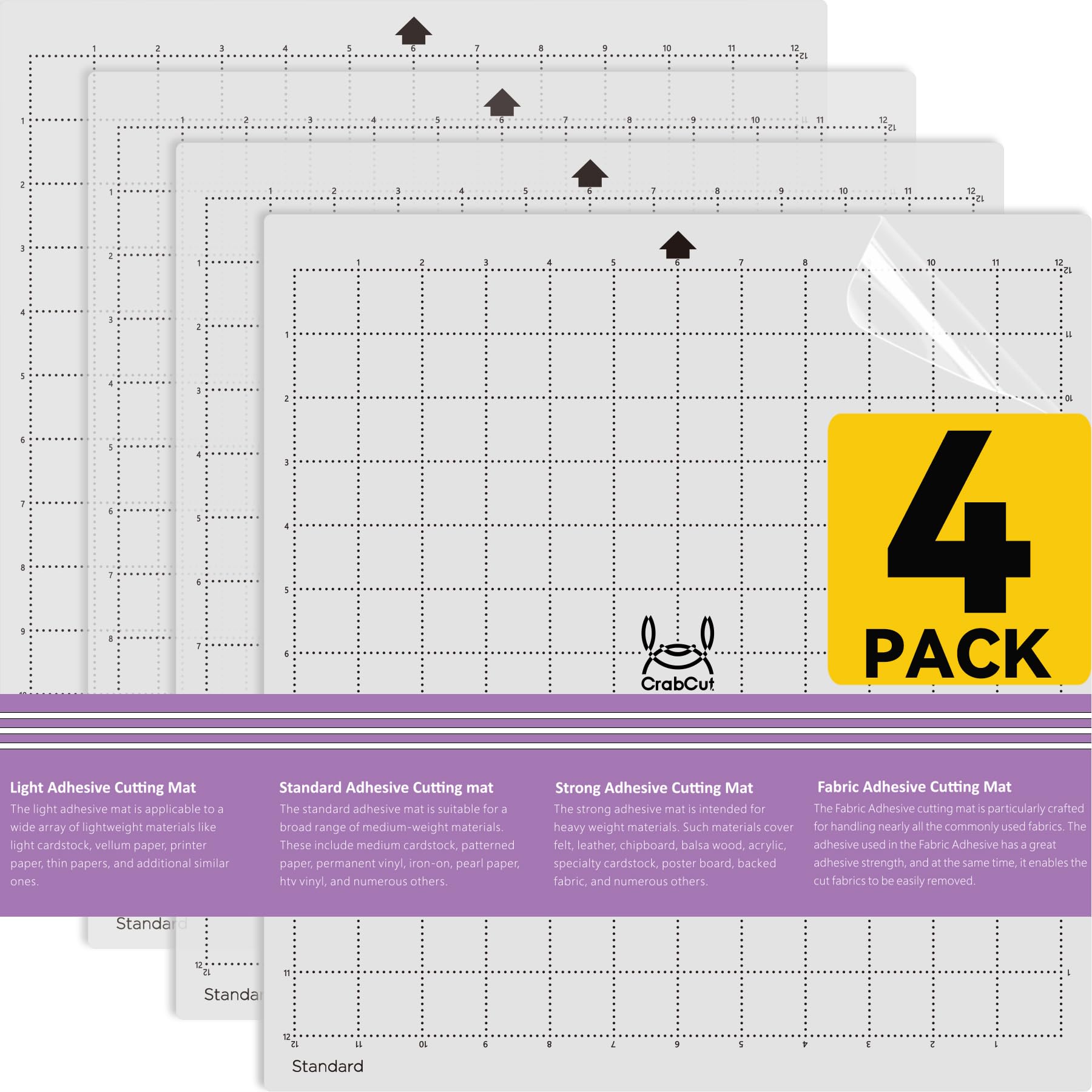 WORKLION Cutting-Mat 12x12 For Silhouette Cameo: (3 Mats - StandardGrip, LightGrip, StrongGrip) Variety Adhesive Sticky Durable Non-Slip Craft Replacement Mats For Silhouette Cameo 4/3/2/1