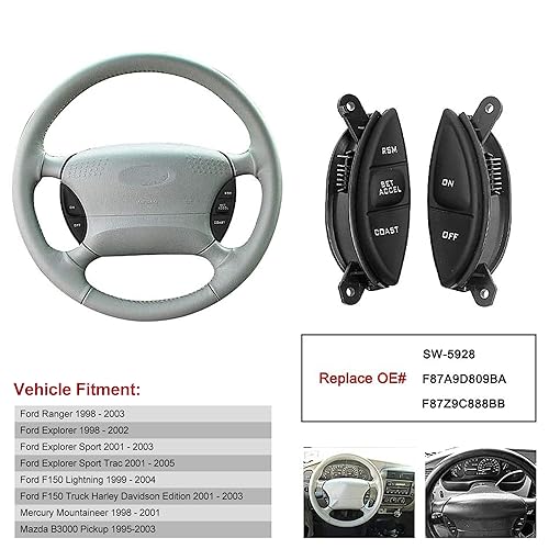 Miniatura 2 de BASIKER Botón de interruptor de control de crucero para volante Ford Explorer Ford Ranger Mercury Mazda 1998-2005, repuesto perfecto OEM SW-5928