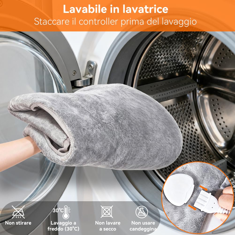 Scaldacollo Elettrico Riscaldante 60x100cm, Design Extra Lungo con Cintura - 6 Temperature Regolabili, 4 Impostazioni Timer e Cavo 2.7m per Cervicale e Schiena