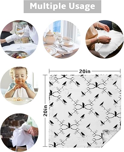 Miniatura 5 de Servilletas de tela de cocina, paquete de 6 servilletas de cena de ramas de árbol de cuervo negro de Halloween, servilletas de mesa suaves para