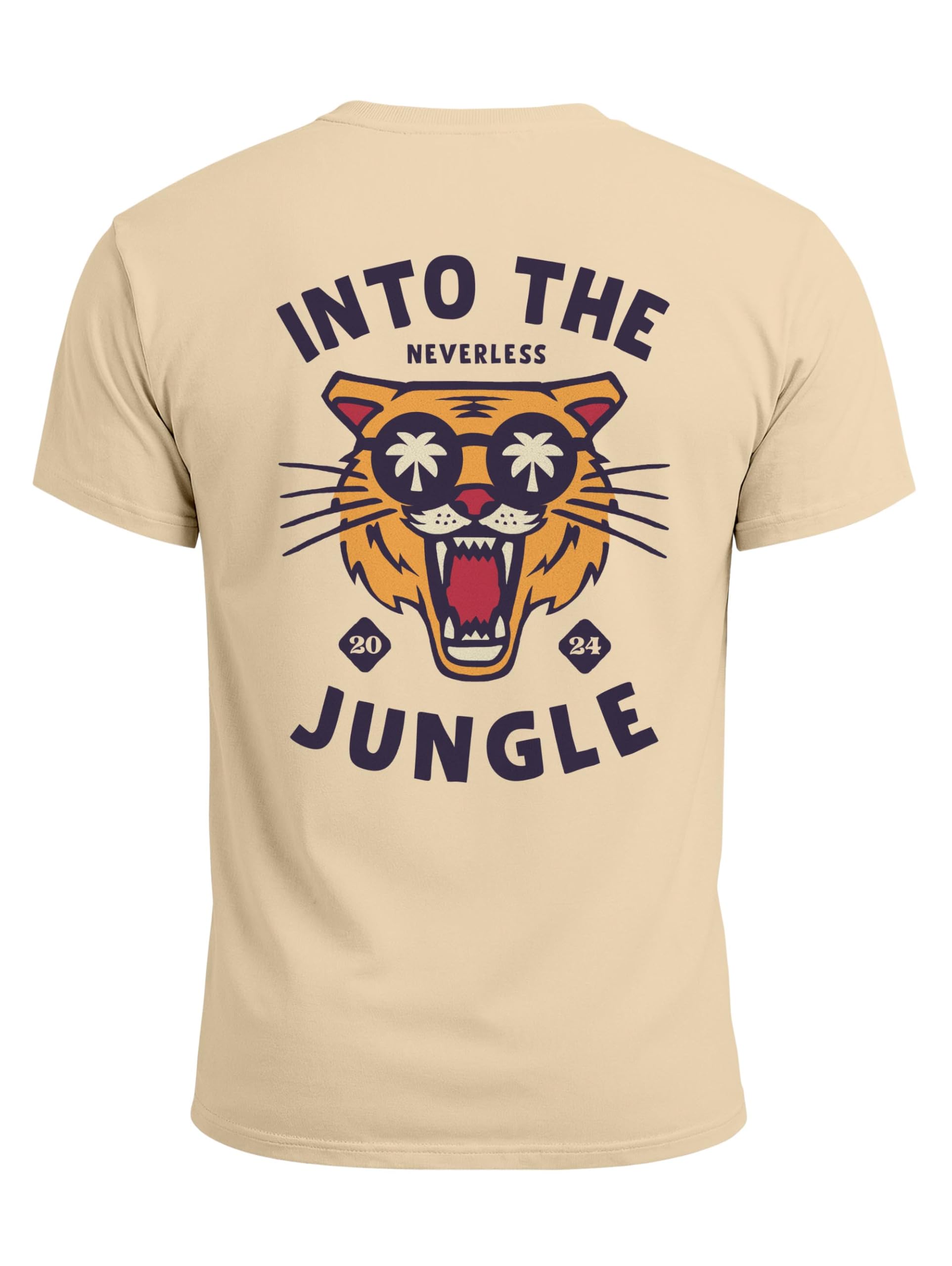 Neverless Maglietta da uomo Backprint Tiger con scritta Into The Jungle Palme Estate Retro Design Fashion Streetstyle