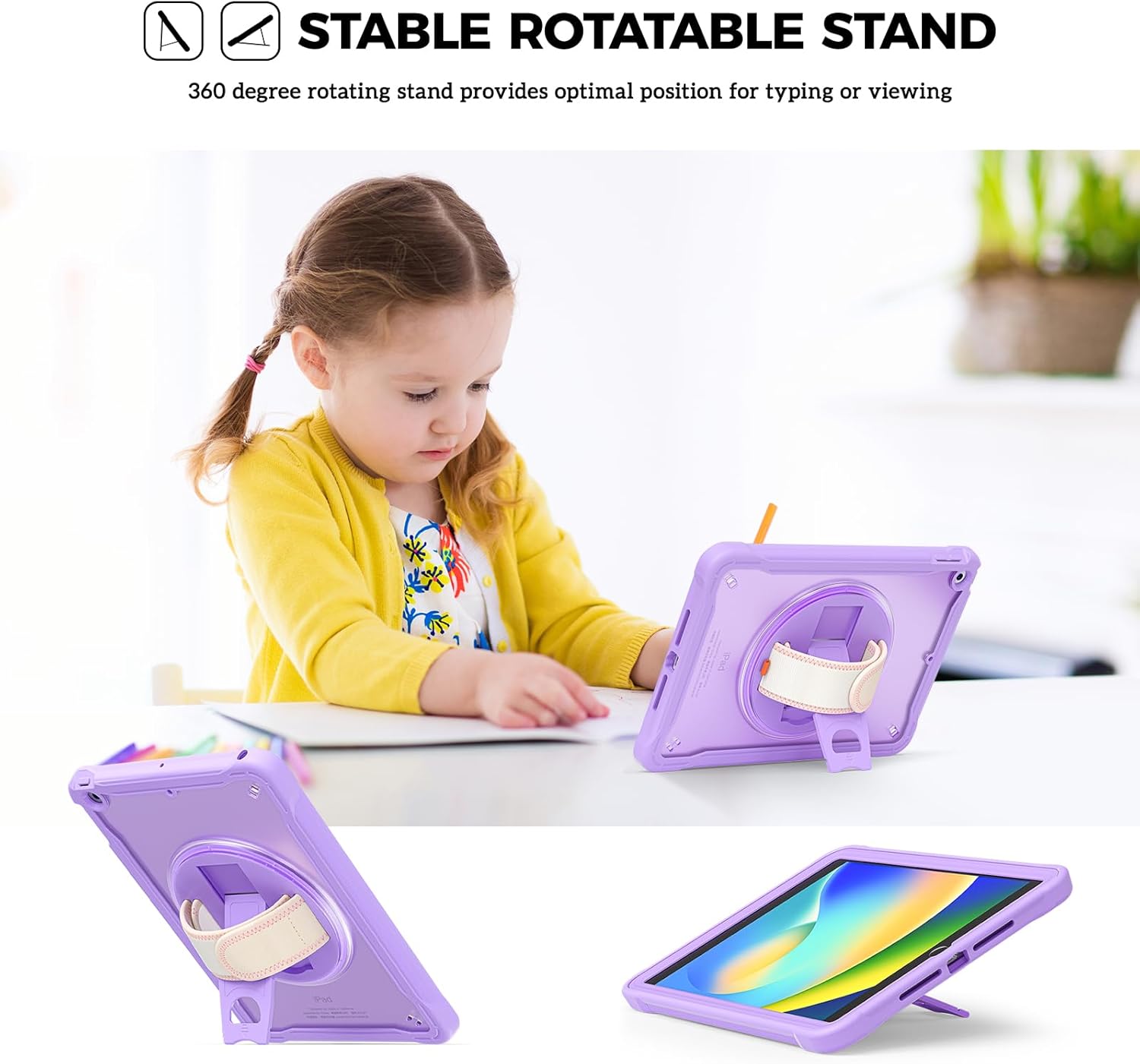 ProCase Rugged Case for iPad 9th/8th/7th Generation 10.2 inch 2021/2020/2019 Case, Heavy Duty Shockproof Rugged Cover with Hand Strap 360 Degree Rotatable Kickstand Protective for iPad 10.2 -Purple