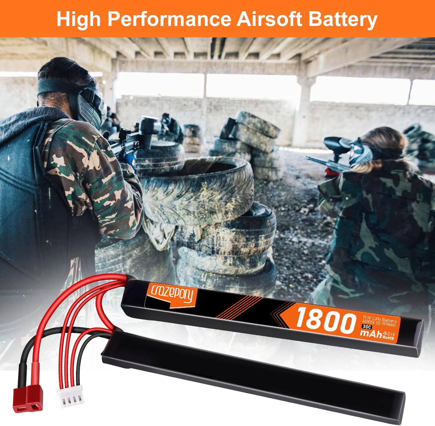 Batterie LiPo 11.1V 1800mAh 30C Pour Airsoft - Connecteur Deans, Compatible Nombreuses échelles RC