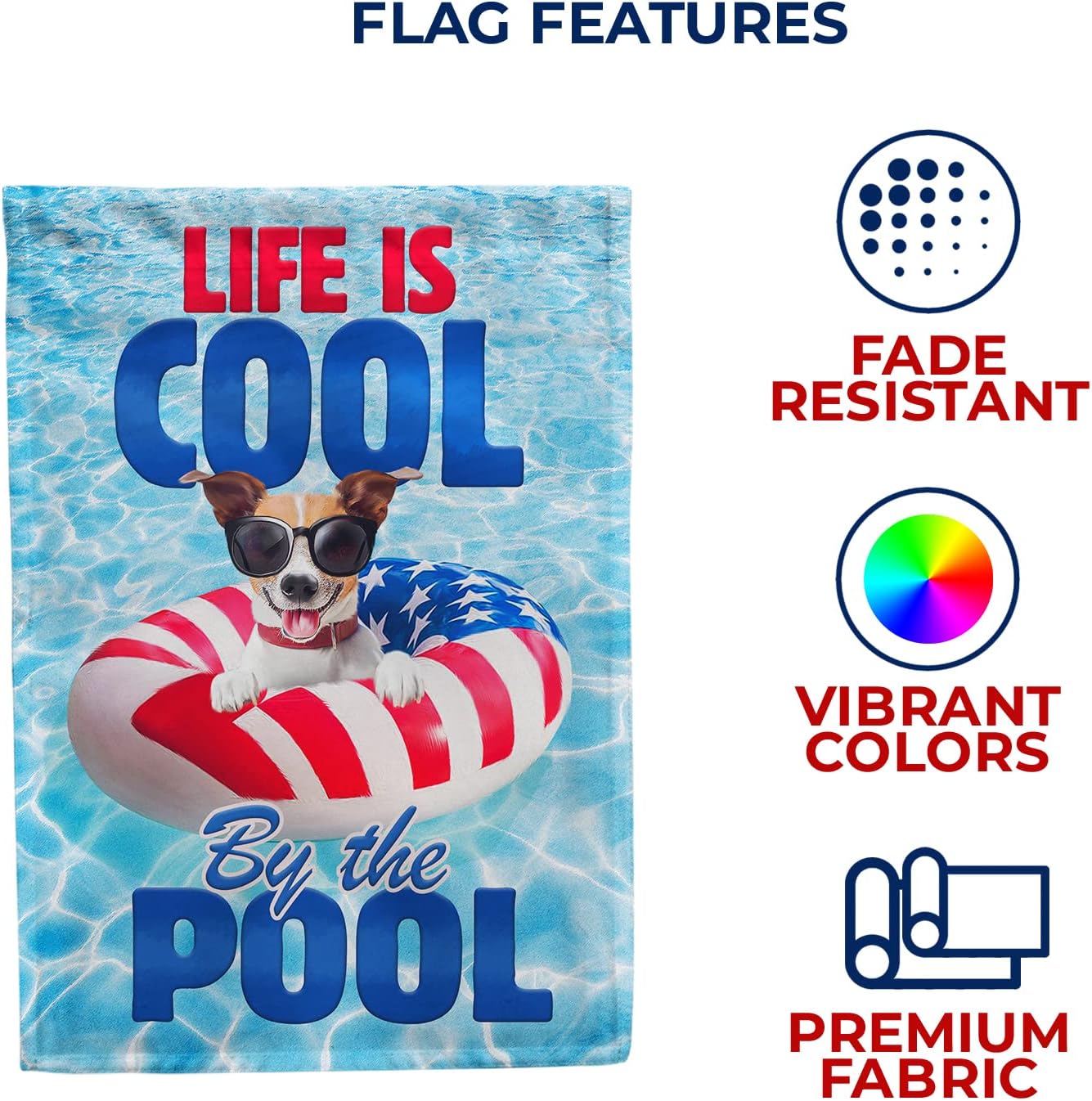 America Forever Life is Cool by the Pool House Flag 28 x 40 inch Dog Days of Lifebuoy Float Humor Nautical Double Sided Yard Outdoor Decorative Flag