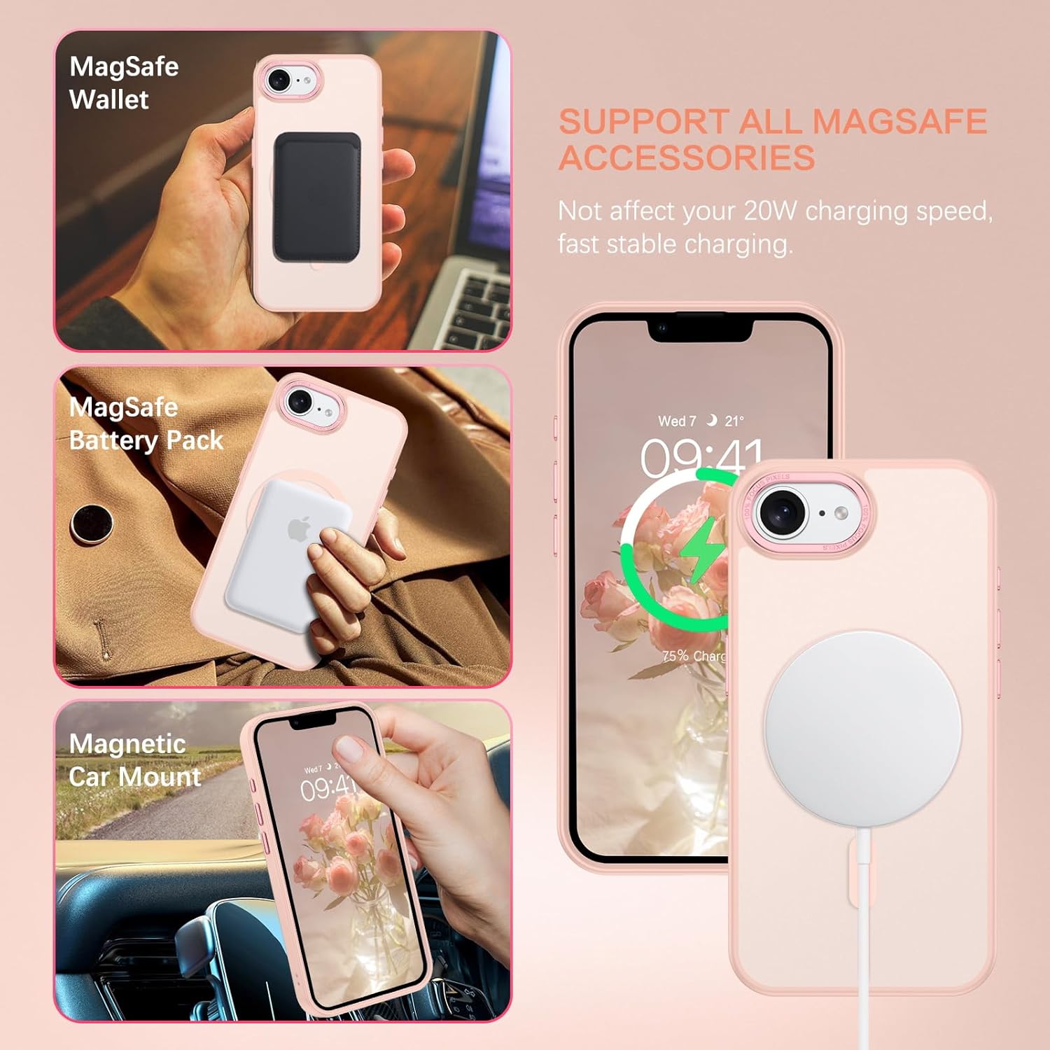 BENTOBEN for iPhone 16e Case, [Compatible with MagSafe] iPhone SE4 2025 Magnetic Case Translucent Matte Frosted Slim Shockproof Women Men Protective Phone Cover for iPhone 16e 6.1",Pink - Image 9