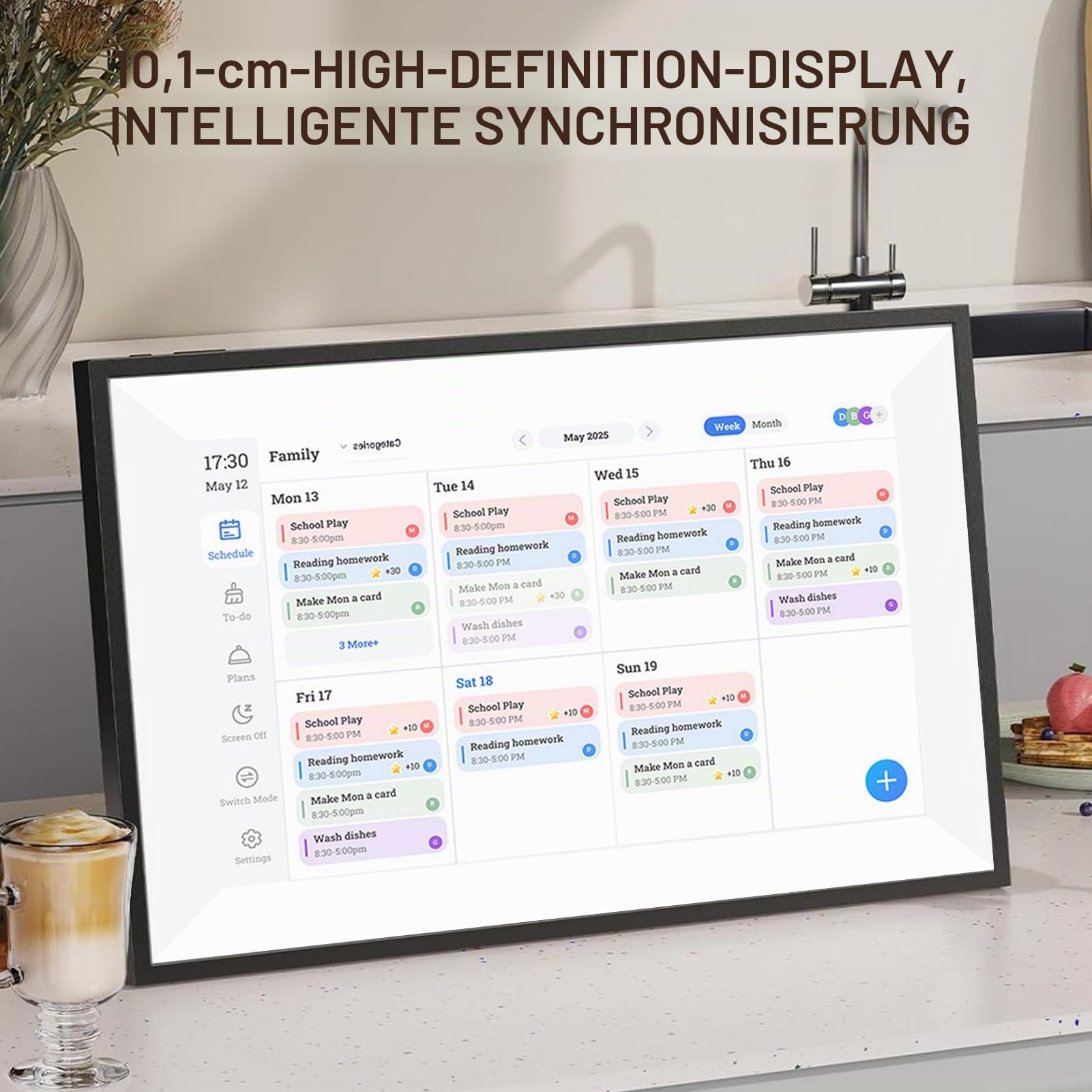 Fockety 10.1 "Digitaler Kalender, Interactive Touchscreen Family Planer mit Aufgabe -Chart- und Speiseplaner, Elektronischer Kalender für den Familienplan, Haushaltsorganisation