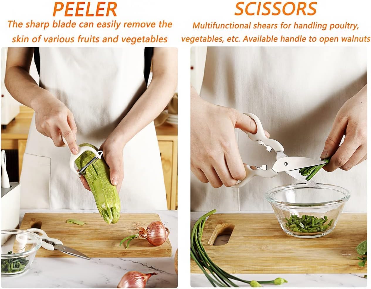 MATSON Kitchen Gadget Set, Kitchen Scissors, Multifunctional Tableware Set with Bracket for Kitchen Gadgets, Peeler, eggbeater, Bottle Opener, Peeler-Household Kitchen Gadgets (White 6-Piece Set)