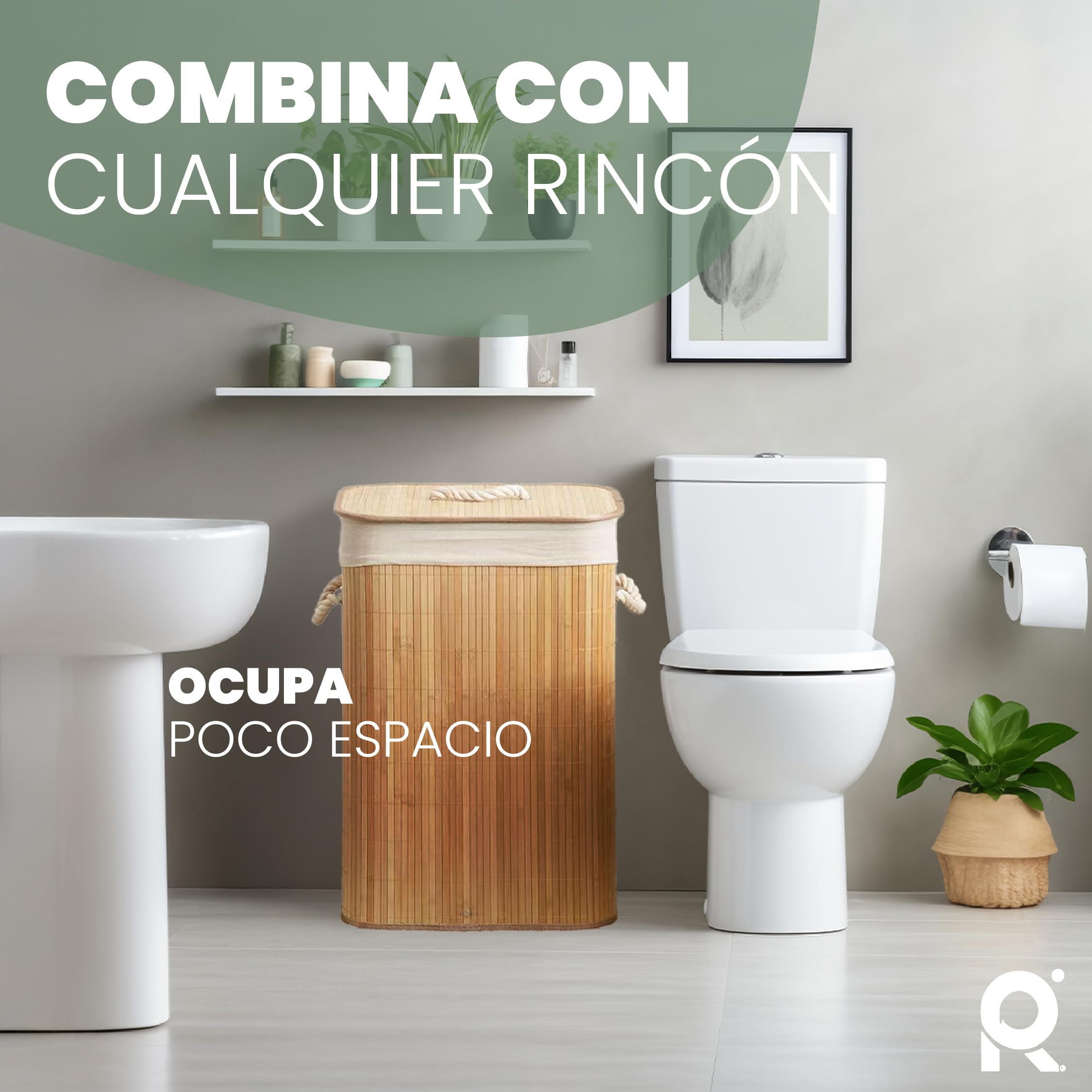 Cesto de Lavanderia 2 Compartimentos 72 L Bambu Natural con Tapa