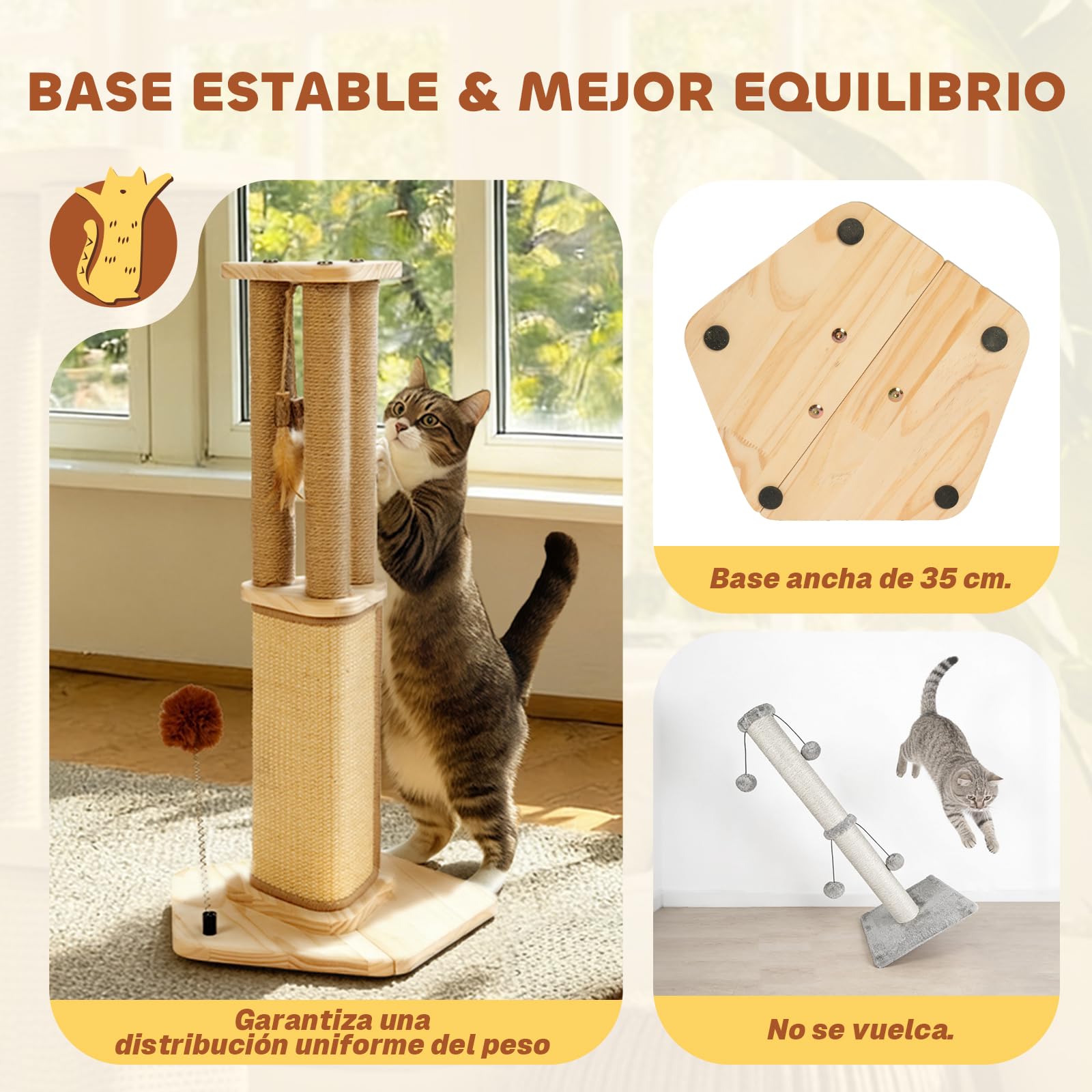 Pawtasy Rascador 67 cm Sisal con Pelota y Plumas para Gatos Interior | Rascador de sisal natural, estable y moderno, con pelota de peluche y plumas, pequeño árbol para gatos de interior