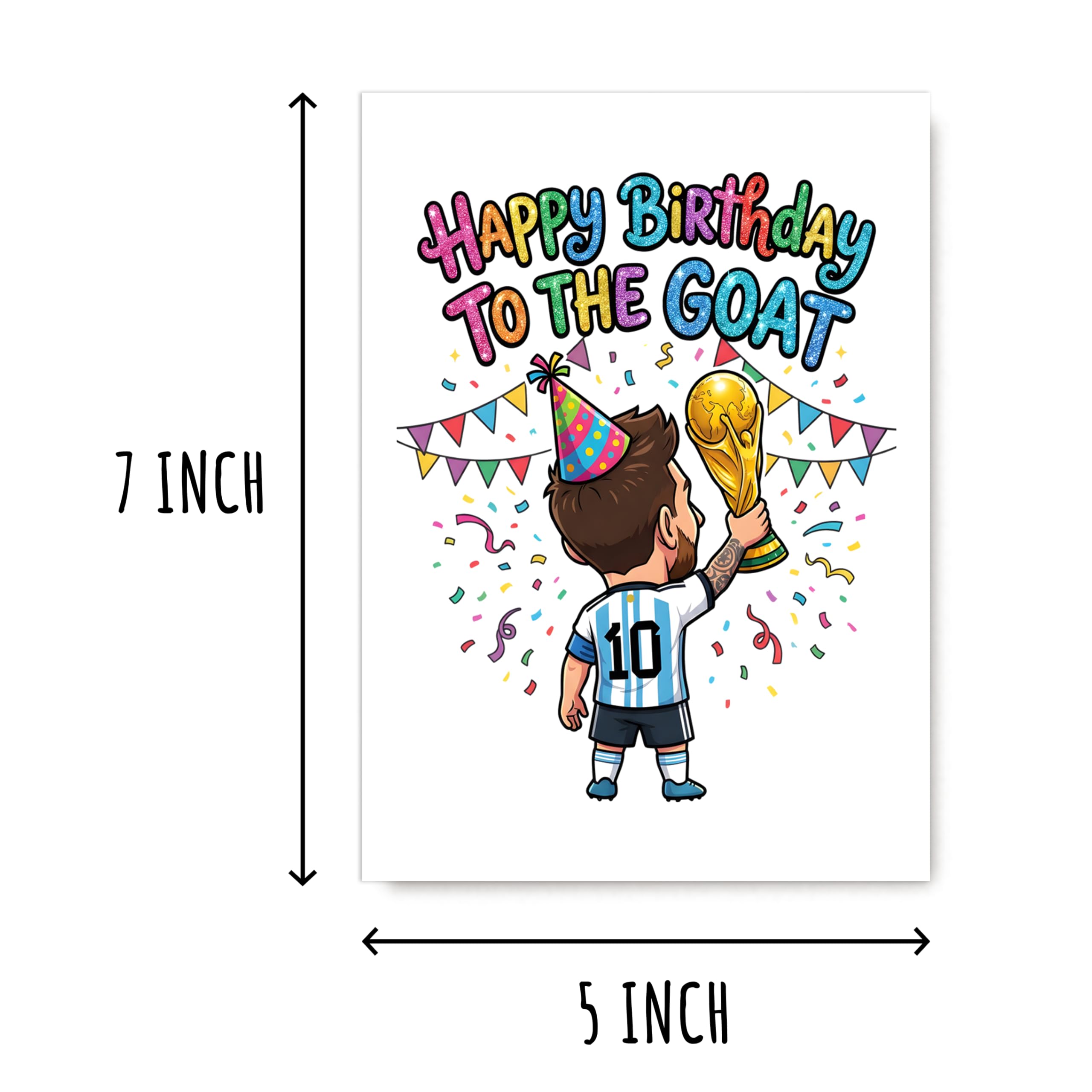 Mes.Si Birthday Card - Happy To The Goat Greeting - Argentina Football Soccer Fan Gift - World Cup Champion Trophy Illustration - Sports Legend Stationery