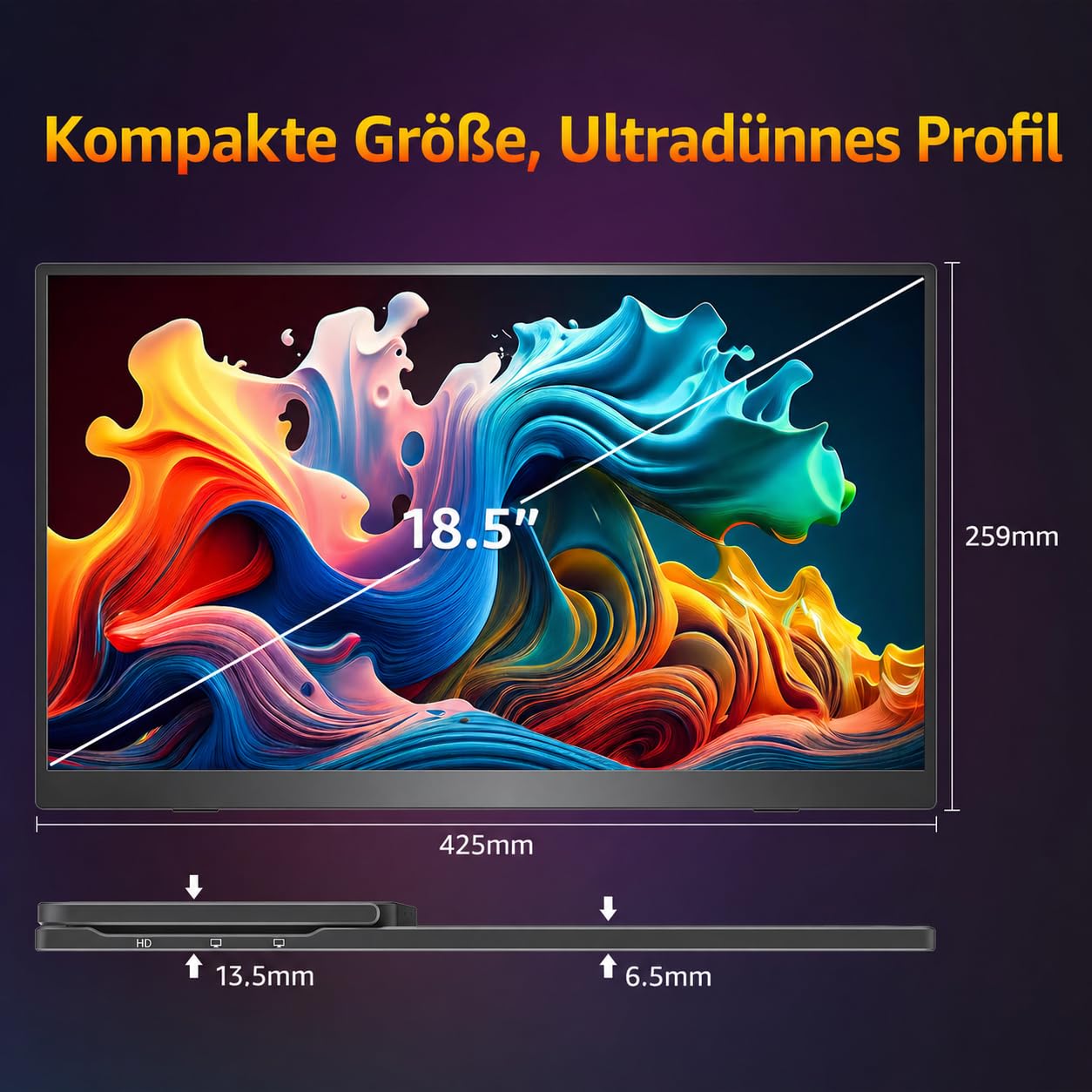cocopar Portable Monitor 18.5 Zoll 1080P FHD 120% sRGB Mobiler Bildschirm Lautsprecher HDMI USB-C Tragbarer Monitor für Laptop MacBook Surface PC Xbox PS4/5, VESA montierbar mit Integrierter Ständer