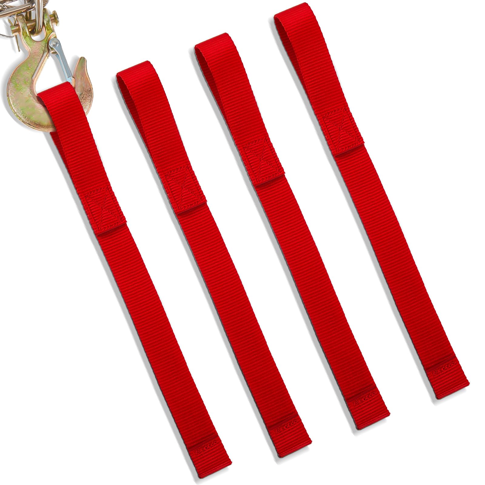 3 Pcs Winch Hook Pull Straps 1 Inch Wide 12 Inches Long Hook Strap Nylon Winch Strap for Cable Rope, Red