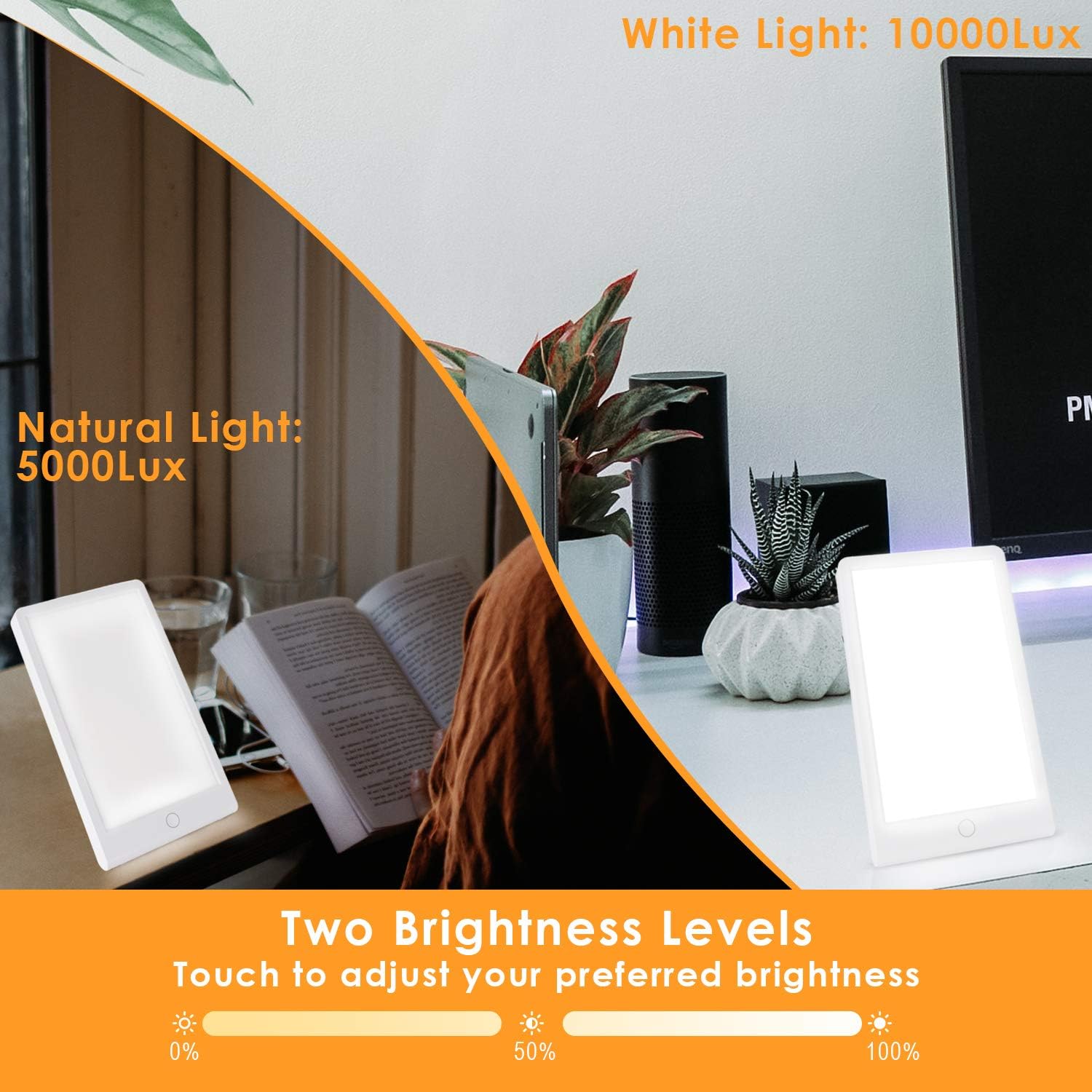 Portable Light Therapy Energy Lamp, Daylight Full Spectrum Light Lamp, 10000 LUX Adjustable LED Light, Tablet One Touch with Timer, 100% UV Free