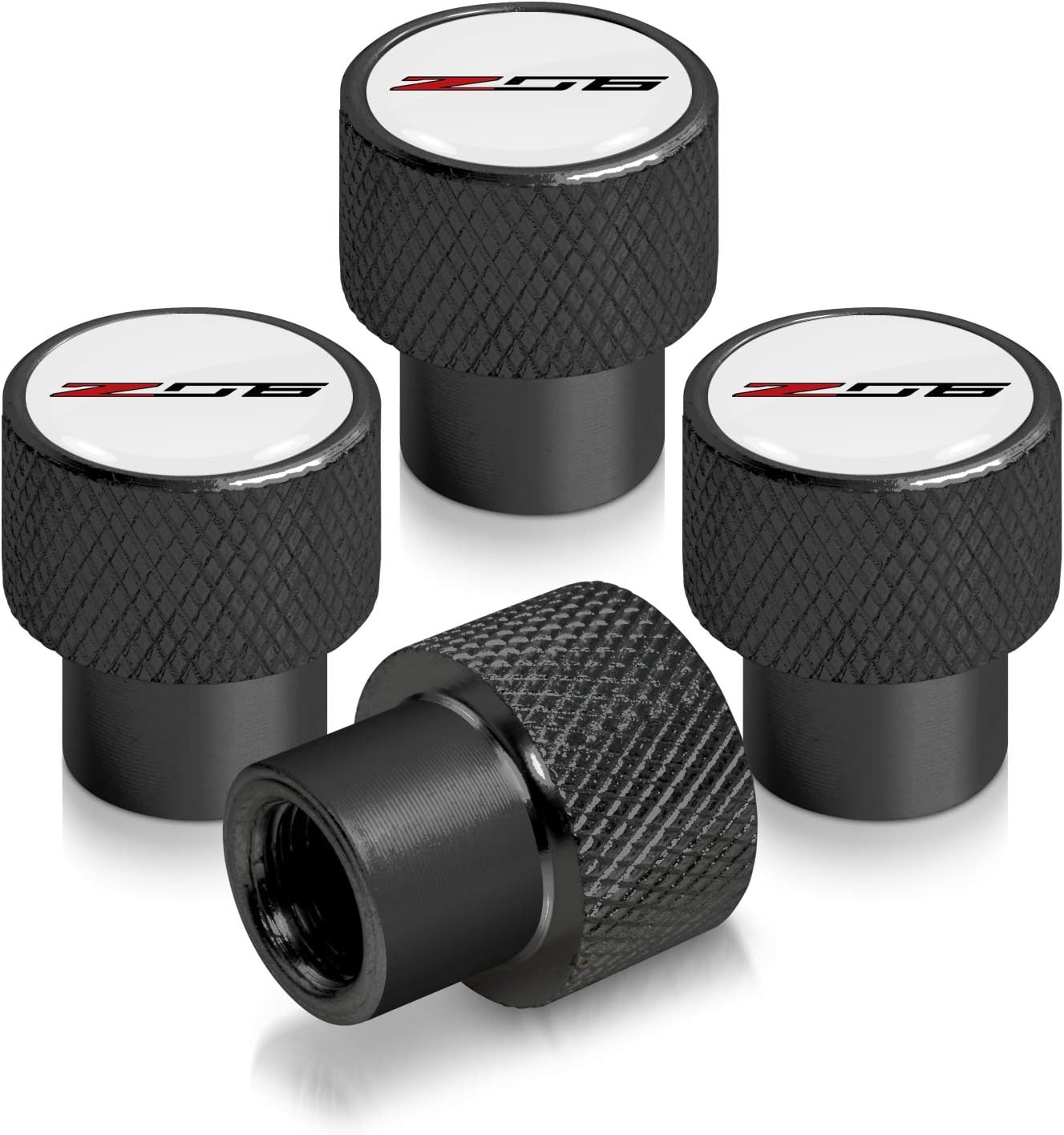 iPick Image for Chevrolet Corvette C7 Z06 Logo in White on Black Easy-Grip Aluminum Tire Valve Stem Caps