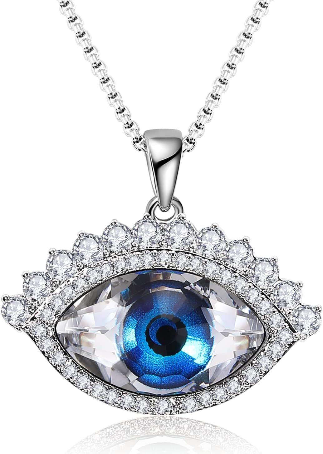 Richapex Evil Eye Necklace for Women 18K Silver Plated Necklace Pure Crystal Eye Pendant Protection Necklace Ojo Turco Turkish Amulet Luck Gifts Evil Eye Jewelry for Women