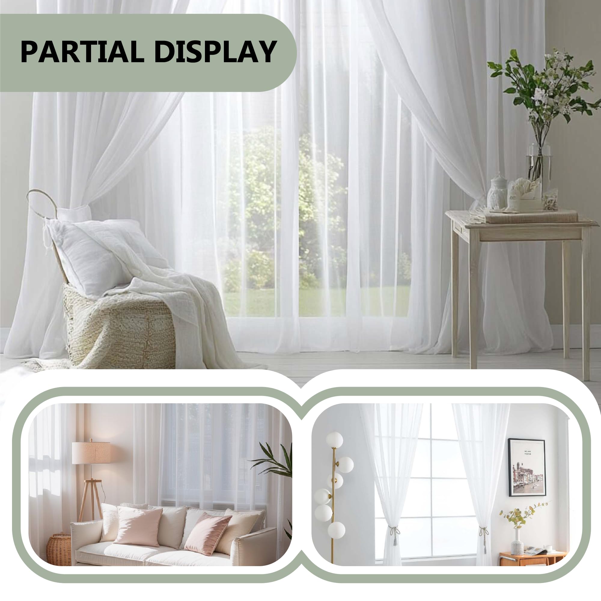 Rideaux Voilages 230 x 300 cm Transparen Lumineux Oeillets Voilages Intérieurs Élégants Décoration Balcon Placard, Blanc