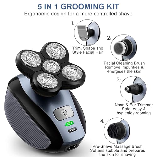 Miniatura 2 de Telfun Maquinilla de afeitar eléctrica 5 en 1 para hombres, afeitadoras rotativas recargables en húmedo y seco, kit de aseo inalámbrico de 5