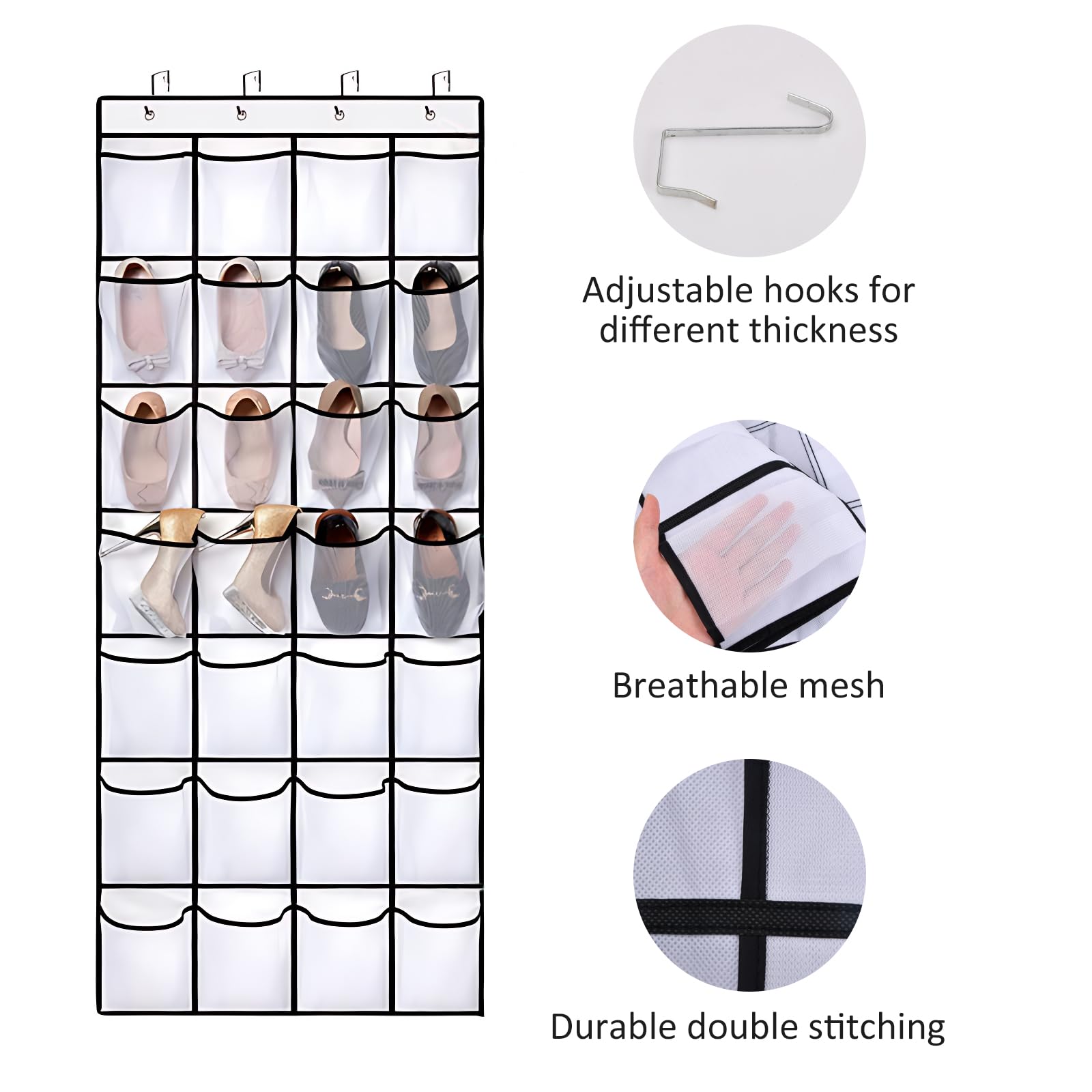Organizer Scarpe Da Appendere Alla Porta 150x55cm - 24 Tasche Per Scarpe, Accessori, Bianco - Foto 2