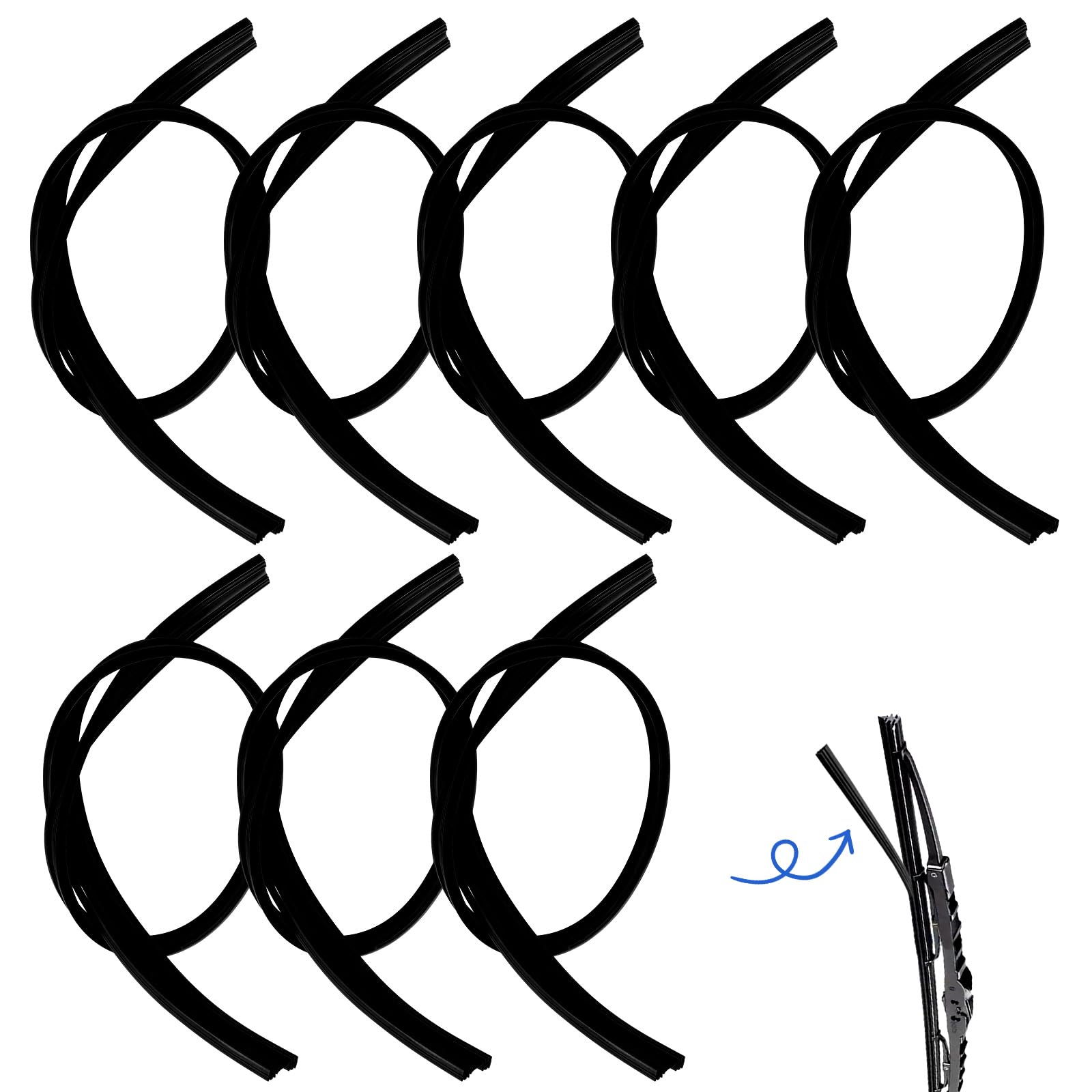 8Pcs Windscreen Wiper Blade Refills, 80cm Frameless Windshield Rubber Blades, Silicone Rear Wiper Blade Replacement Strip Parts, Silver-Black Front Rear Rubber Wiper Strip for Auto Vehicle Vans Trucks