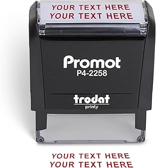Promot Self Inking 2 Line Custom Stamp - Personalized Name Stamp for Office, Teacher, Address & Business Label Stamp - Choose Font, Ink Color, Pad, for Personal & Professional Use - Large