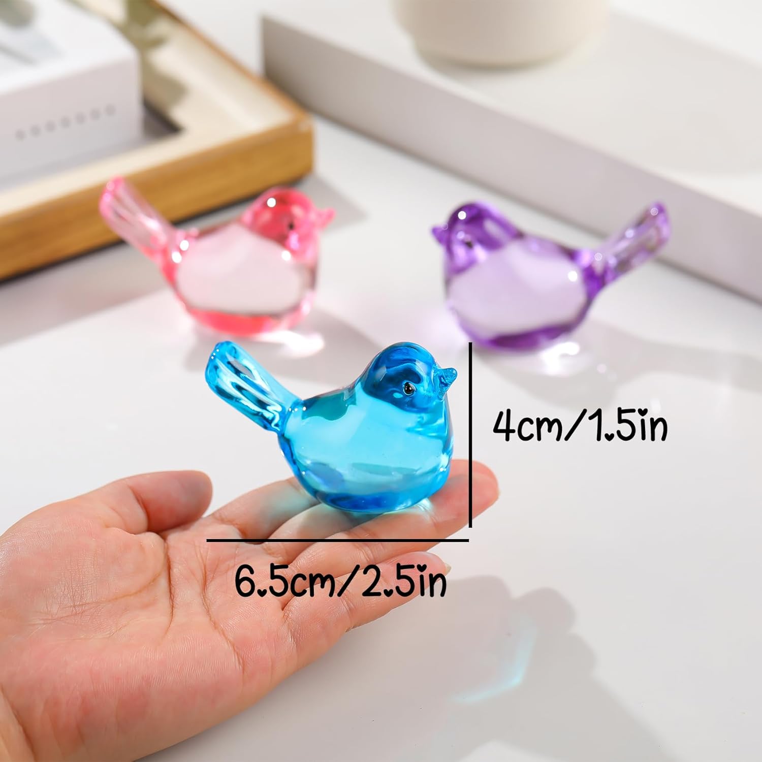 Handmade Glass Blue Bird Gifts for Bird Lovers Women Men, Art Glass Birds Collectible Figurines for Desk Table Home Office Decoration - Image 4