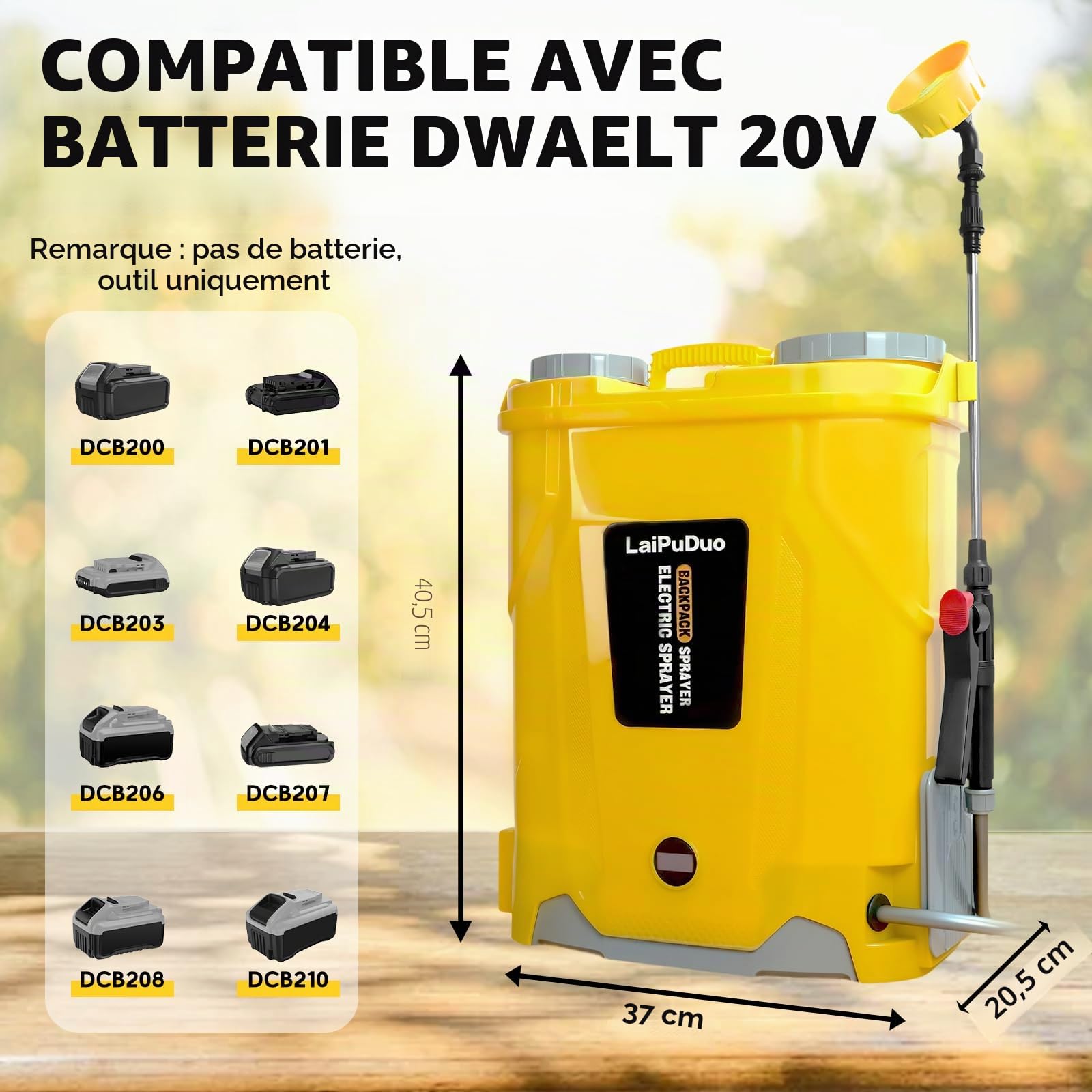 Pulvérisateur à Dos à Batterie 20L,pulvérisateur à Pression 100PSI,Compatible avec pour Dewalt 20V Li-ION, pulvérisateur à Dos avec 4 Buses,5.3gallons pour Le Jardin,la pulvérisation (sans Batterie)