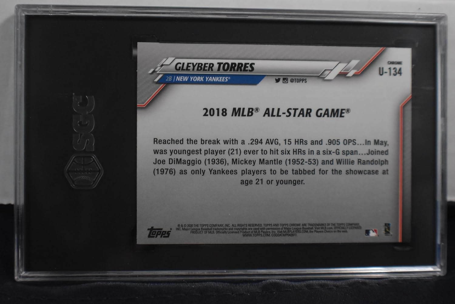 GLEYBER TORRES 2020 Topps Chrome Update All-Star Sapphire #U-134 Baseball Card SGC Graded GEM MINT 10! New York Yankees