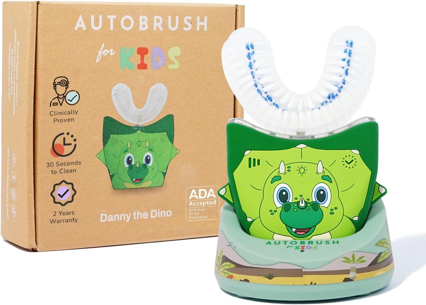 autobrush Kids Electric Toothbrush – Only ADA Accepted U-Shaped Toothbrush, Clinically Proven Up to 5.1X Better Cleaning, 30 Seconds, Full-Mouth 360 Coverage, LED Lights, Music, Ages 3-5, Dinosaur Dinosaur Ages 3-5