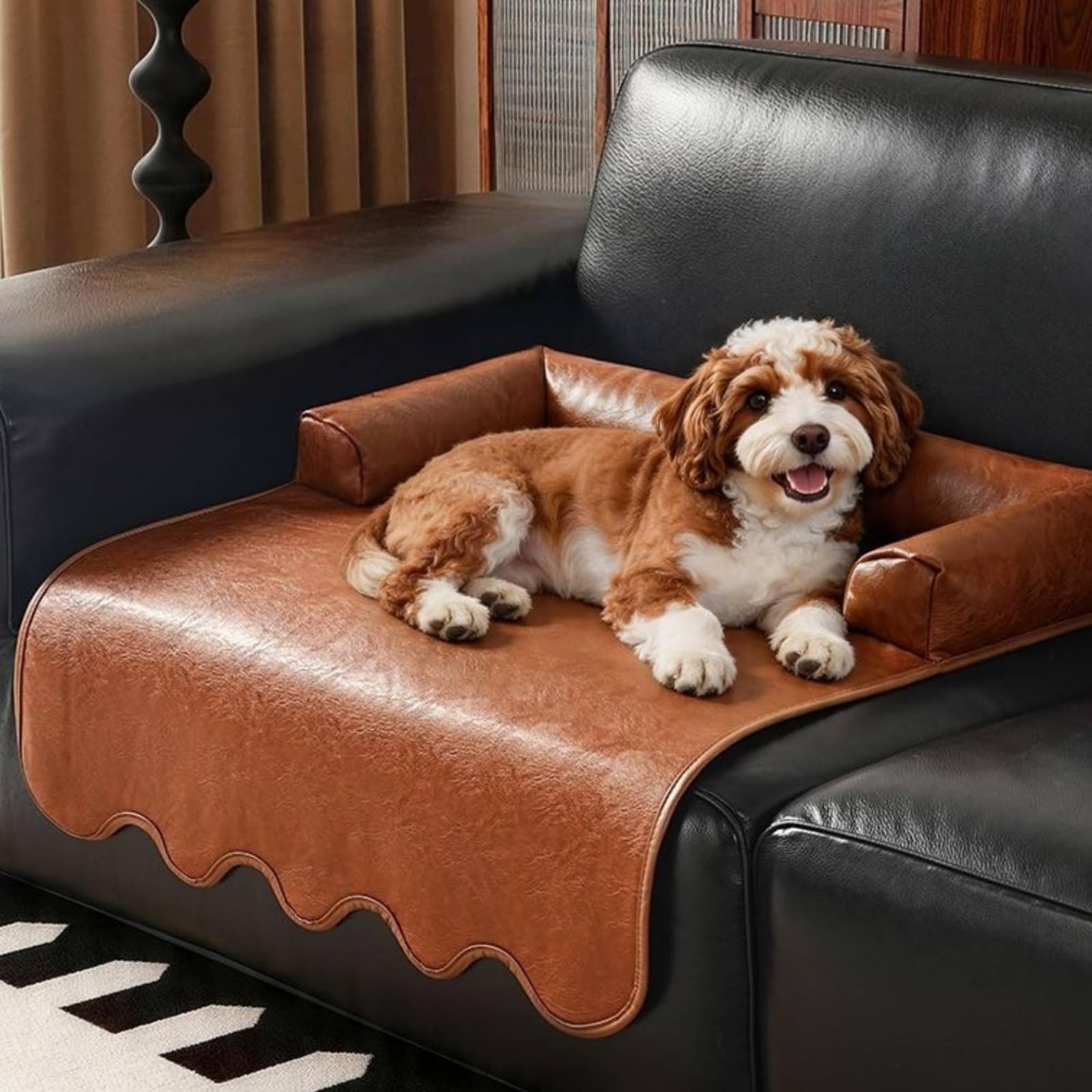 Cuccia con Bordi Rialzati Antigraffio Materassino Facile da Pulire Tappeto per Cani, Proprietari di Animali, Salotto, XXL - 80 90cm, Nero
