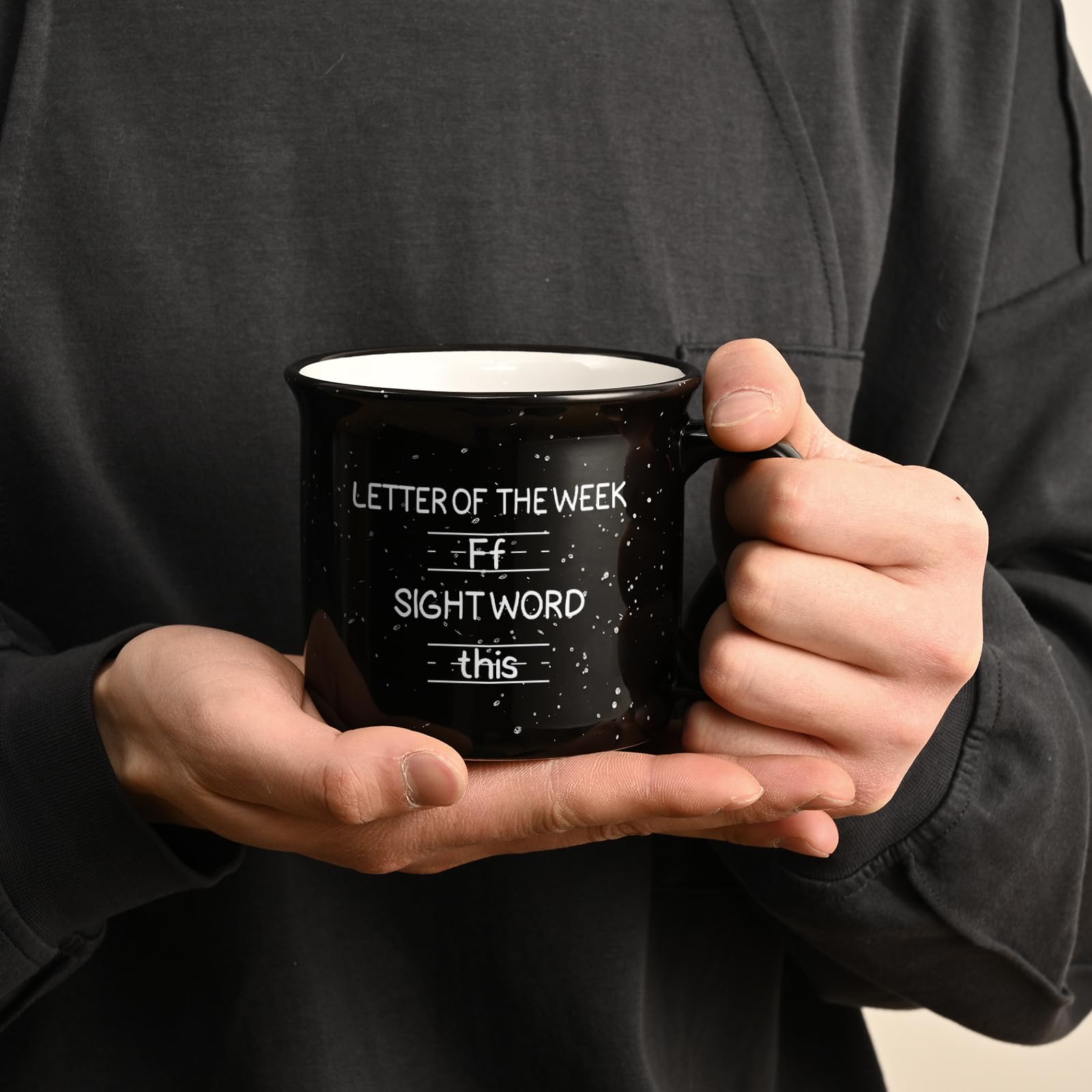 Cabtnca Teacher Appreciation Gifts for Women Men, Funny Sight Word Coffee Mug 15 Oz, Male Teacher Appreciation Gift Birthday White Elephant Christmas Gift for Teacher, Black