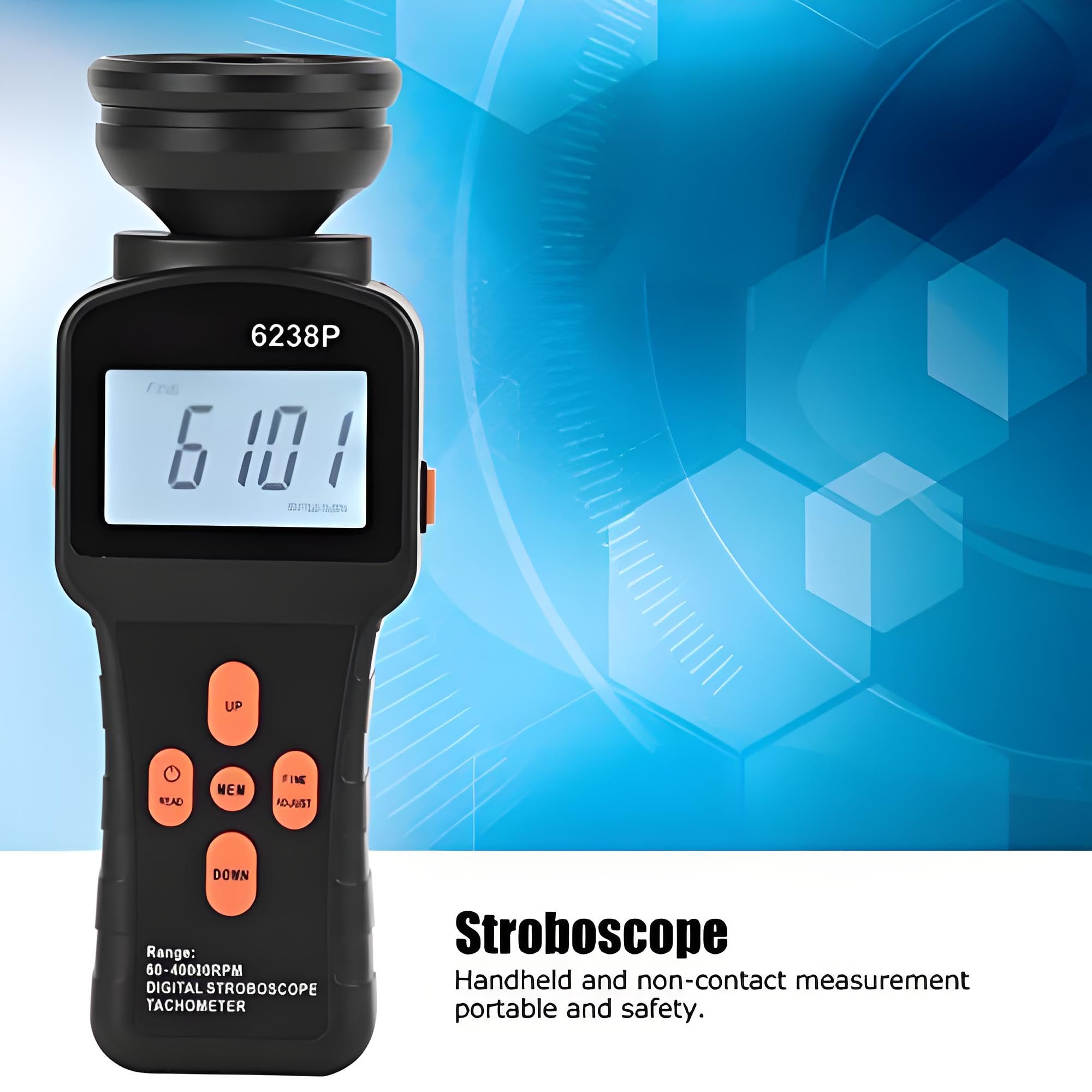 6238P Tachymètre de Flash Stroboscope Numérique Portable à Grand éCran LCD Portable, Compteur de Révolution, Faible Consommation D'énergie Et, Avec Grand éCran D'affichage Rétroéc