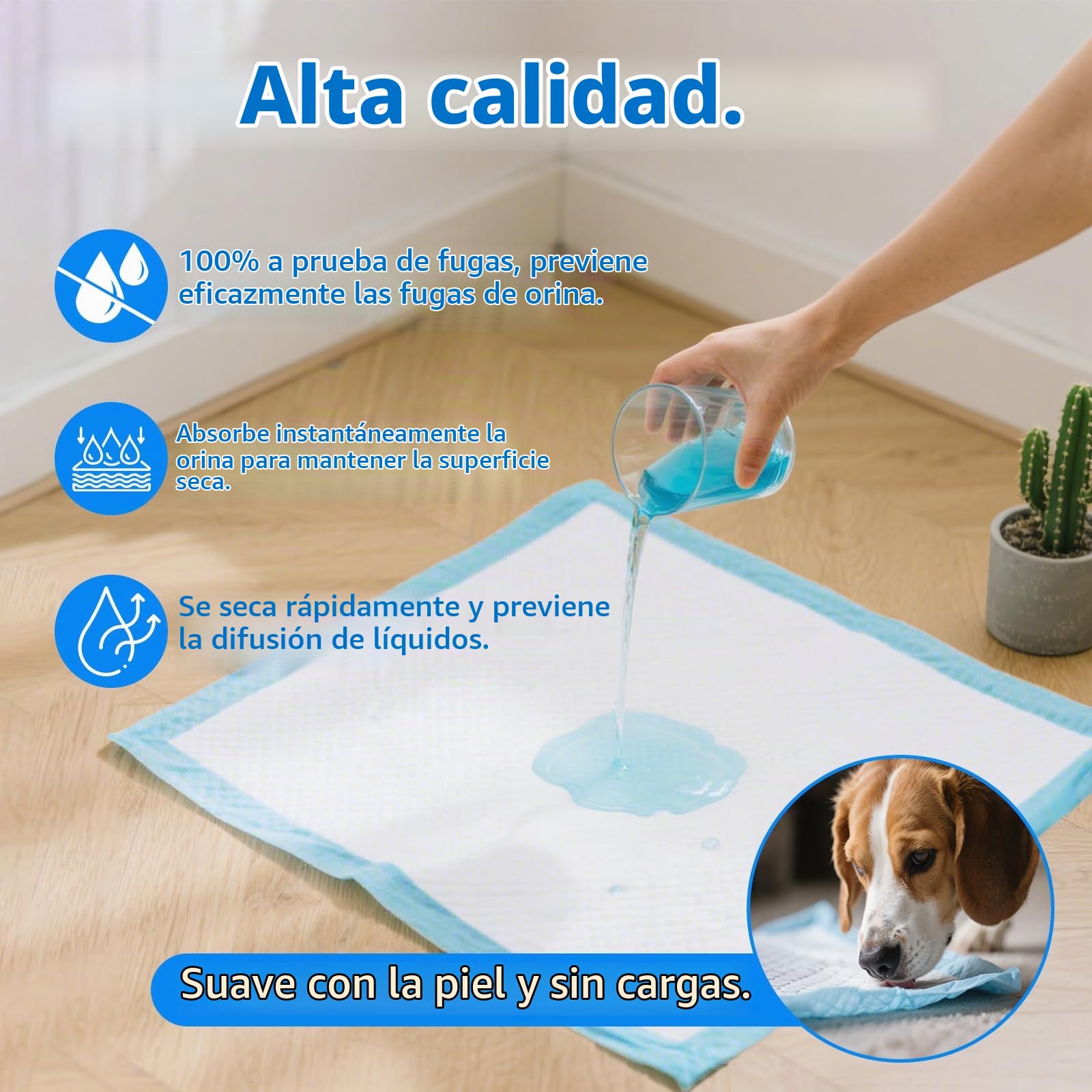 100 Piezas Empapadores Perros, 60 × 60 cm Almohadillas de Adiestramiento de Cachorros, Almohadillas Bebe Adopta un Diseño Impermeable de 6 Capas, Que Puede Absorber Rápidamente la Humedad
