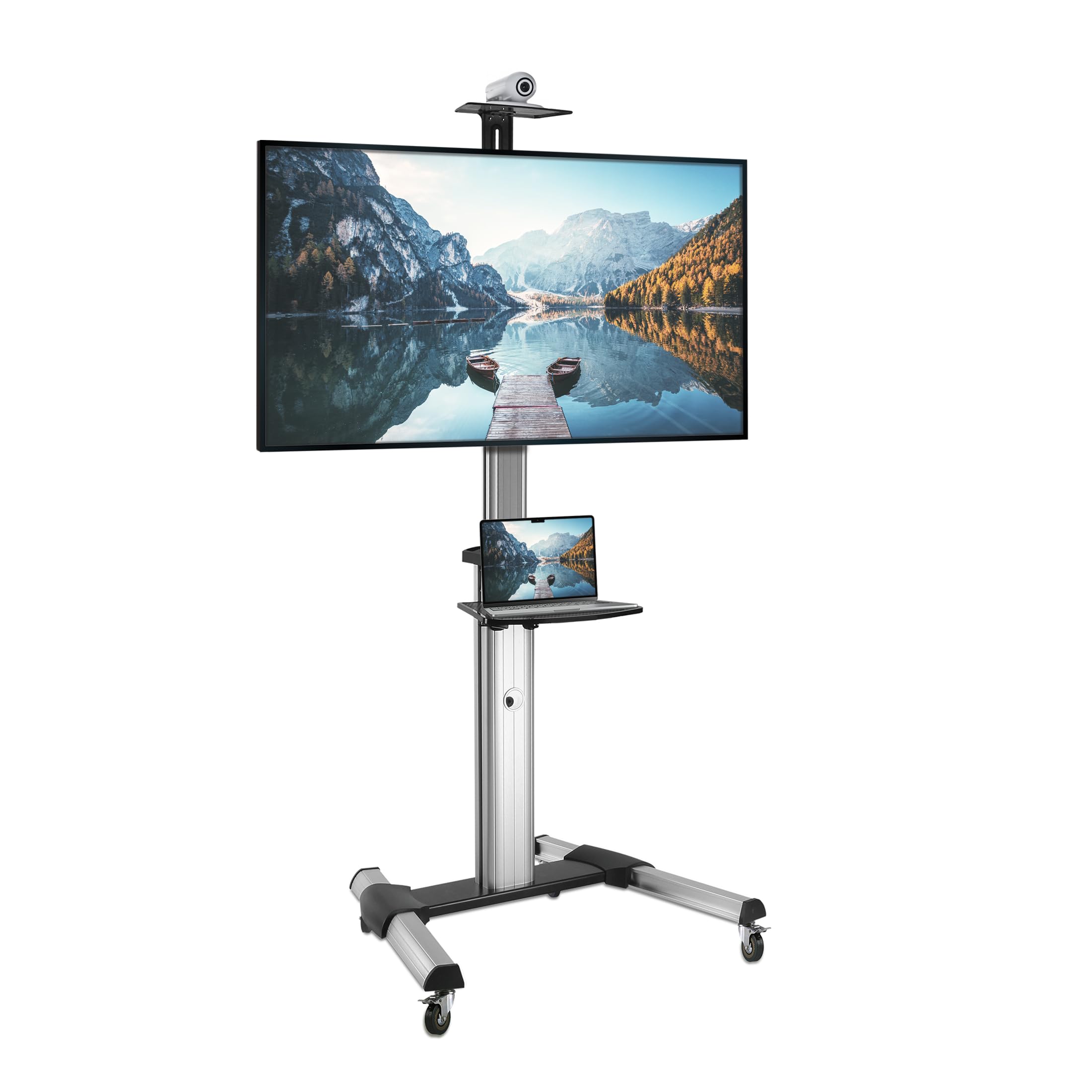 RFIVER TV Stand Roll-Up TV Stand with Wheels, TV Cart, Standing Stand for 32, 40, 42, 50, 55, 65, 70, 75, 80 Inches, Height Adjustable, Black, Max. 50 kg Vesa 600 x 400 mm