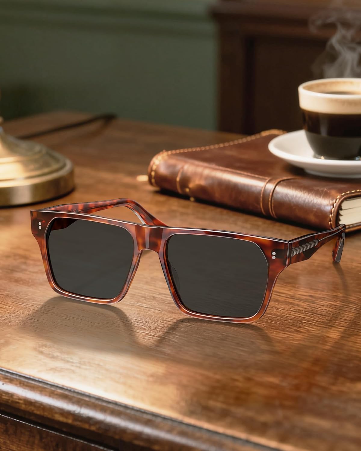 CARFIA Modern Sunglasses for Men Polarized UV400 Protection Flat Large Wrap Square Acetate Driving Glasses - Image 8