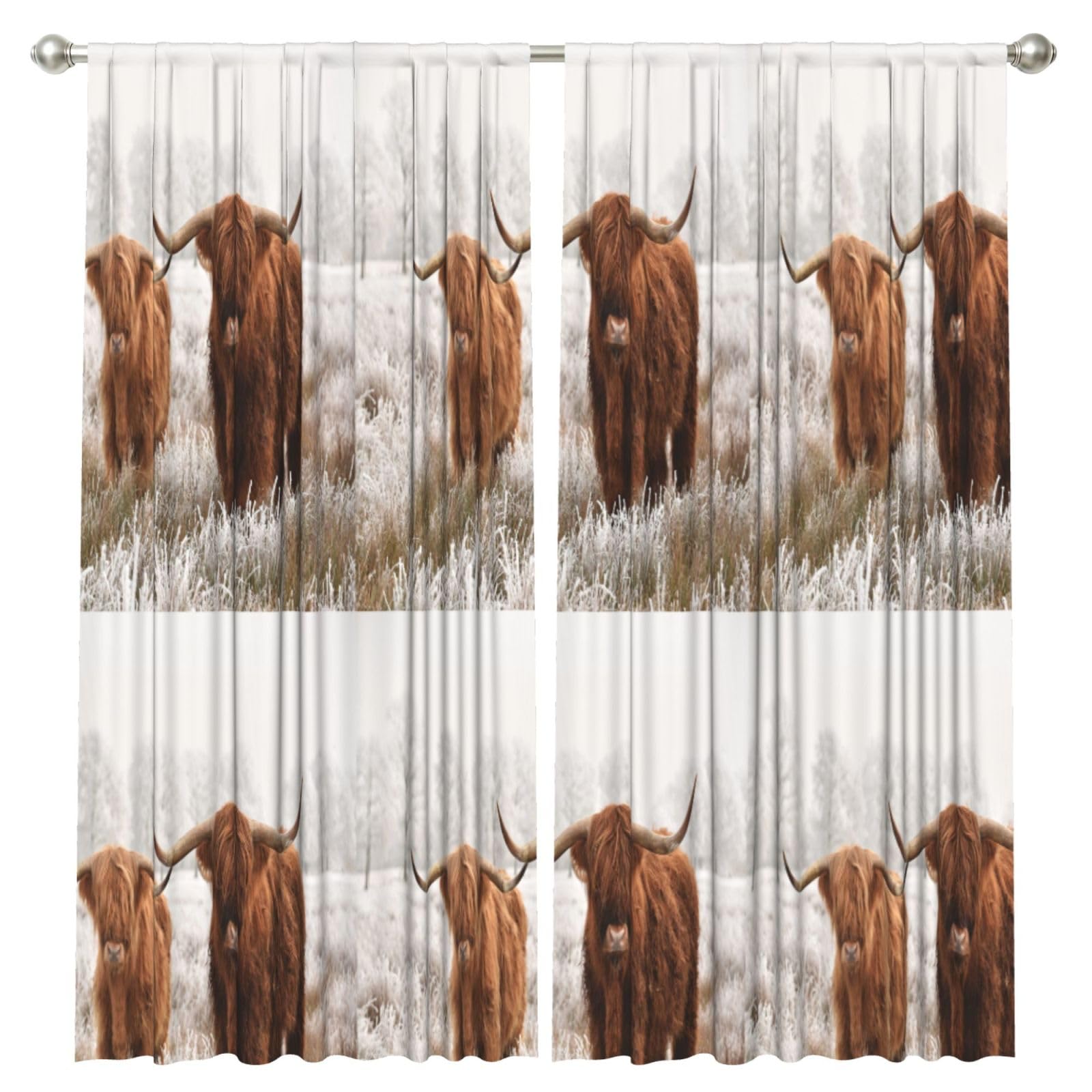 InOmak Winter Snow Scottish Highland Cow, 2 Panels Window Curtains 52 x 84 Inch Blackout Curtains for Living Room Bedroom