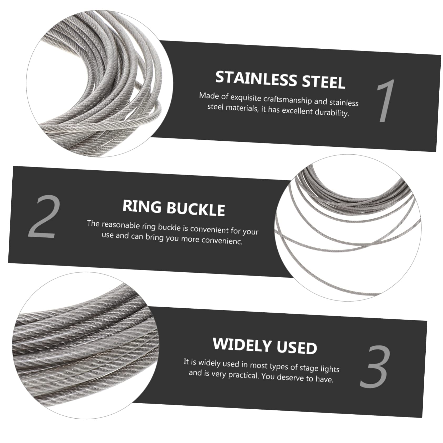 JECOMPRIS Flexible 304 Stainless Steel Wire Rope 10m Coated Rope Easy to Install