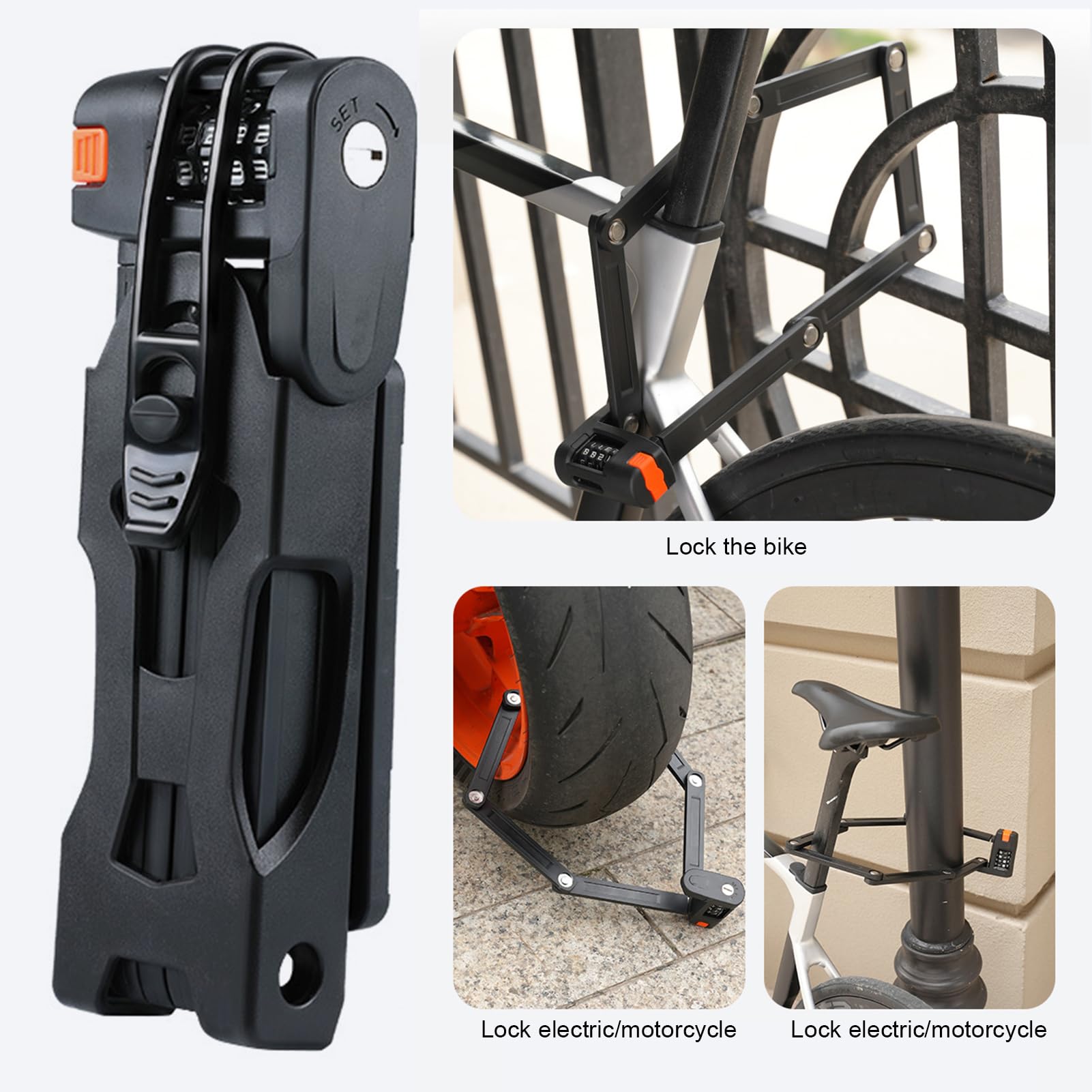 Lucchetto a combinazione per bicicletta, resistente, impermeabile, a 4 cifre, ripristinabile, pieghevole, per mountain bike, bici da strada, mountain bike, antifurto