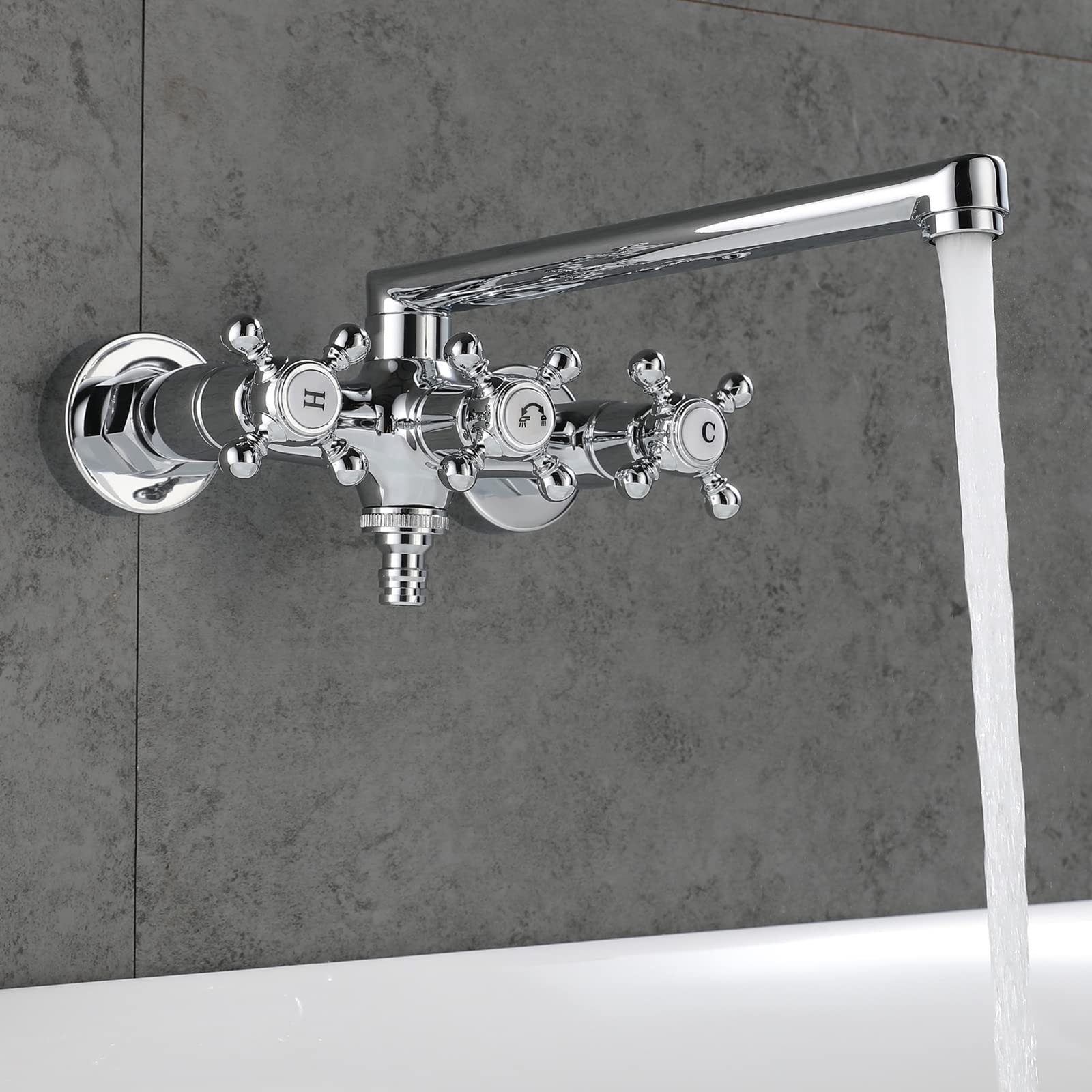 Grifo de bañera de Pared Retro con caño Alargado y rociador de Ducha de Mano de 5 Funciones, Grifo de bañera con manijas Cruzadas Dobles, Grifo Mezclador de Agua fría y Caliente pa