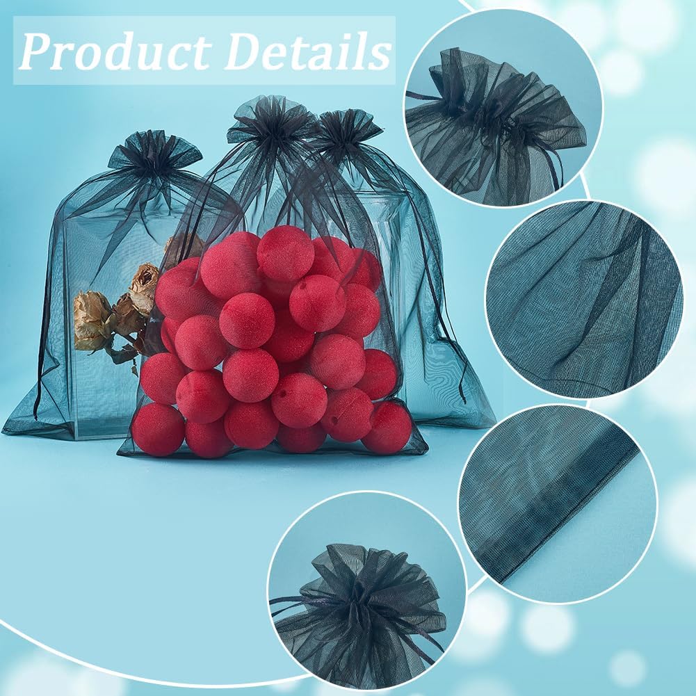 SOFPLATE 30Pcs Large Organza Bags Drawstring Jewelry Pouches Bulk 12x16 Inch Black Halloween Festival Wedding Party Favor Gift Mesh Bag for Shoes Jewelry Soaps Cosmetic Storage Packaging Travel Crafts