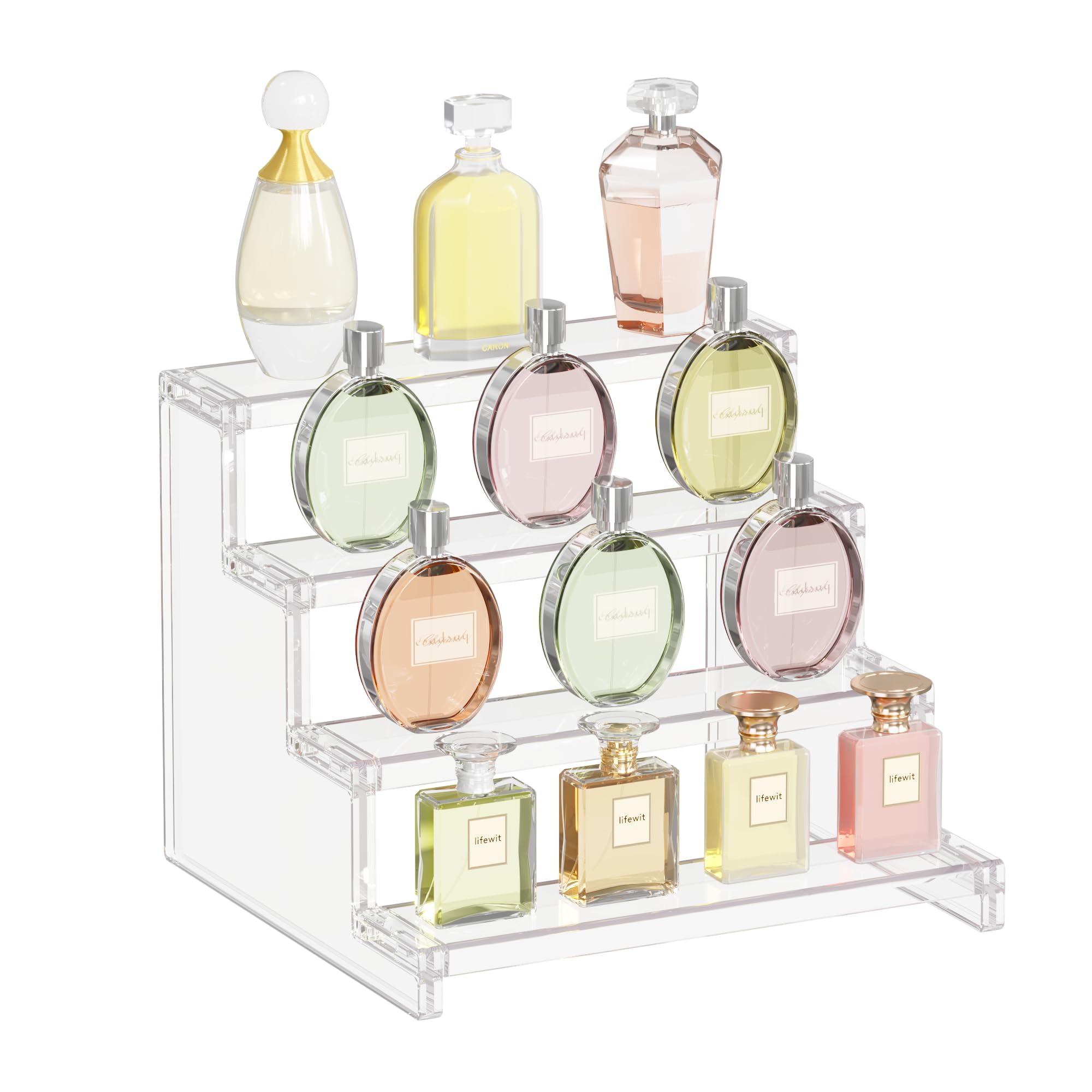 Lifewit 4 Tier Clear Display Stand, Pack of 1 Plastic Display Stands, Plastic Organizers for Figures, Cupcake, Perfume, Dessert, Organization and Decoration 9inch,1 pack