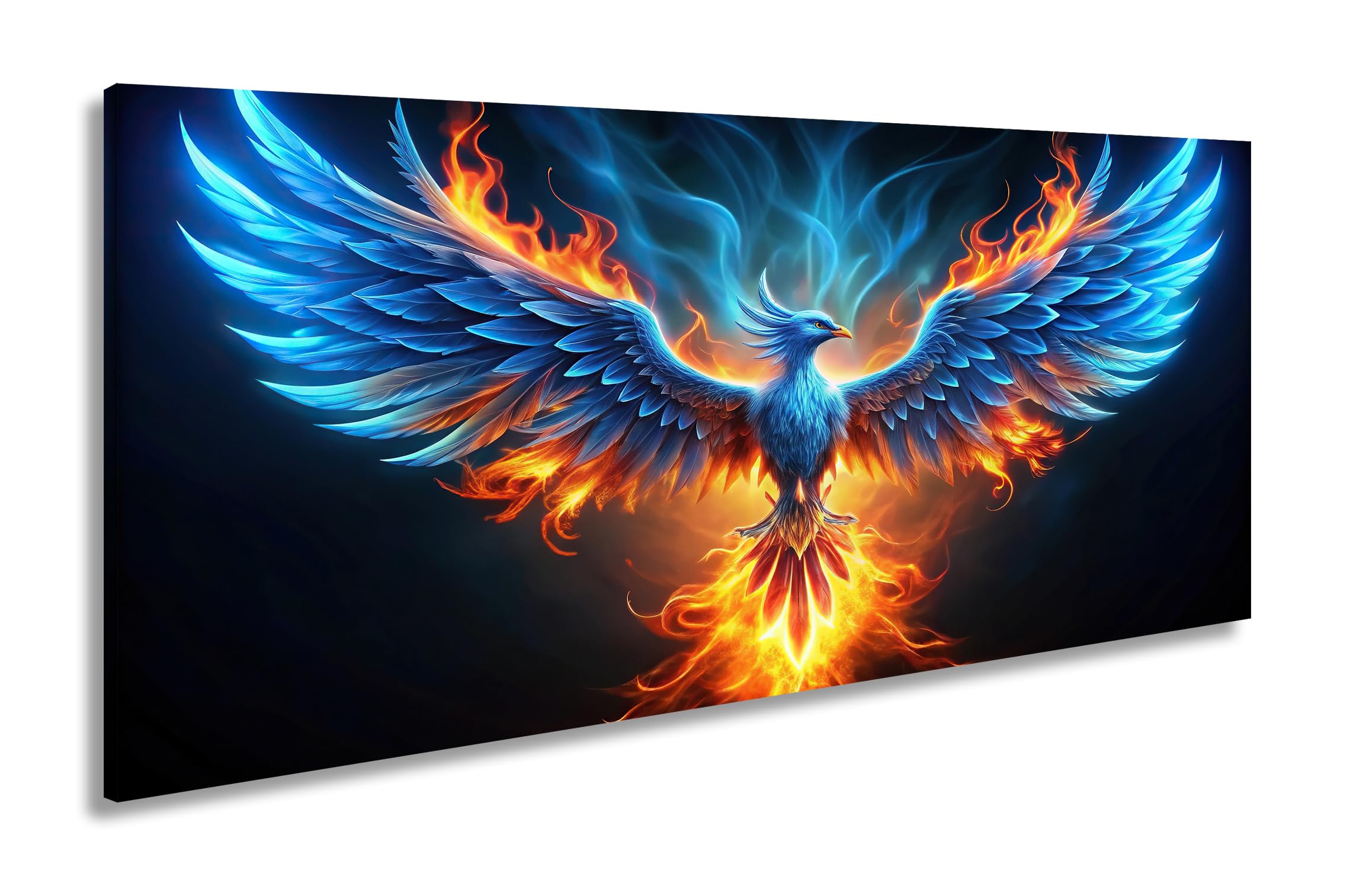 Leinwandbild Ein Phönix erhebt sich in Flammen aus Licht und Macht Panorama 120x60cm XXL Kunstdruck Bild auf Keilrahmen/Wandbild/Wohnzimmer Dekoration