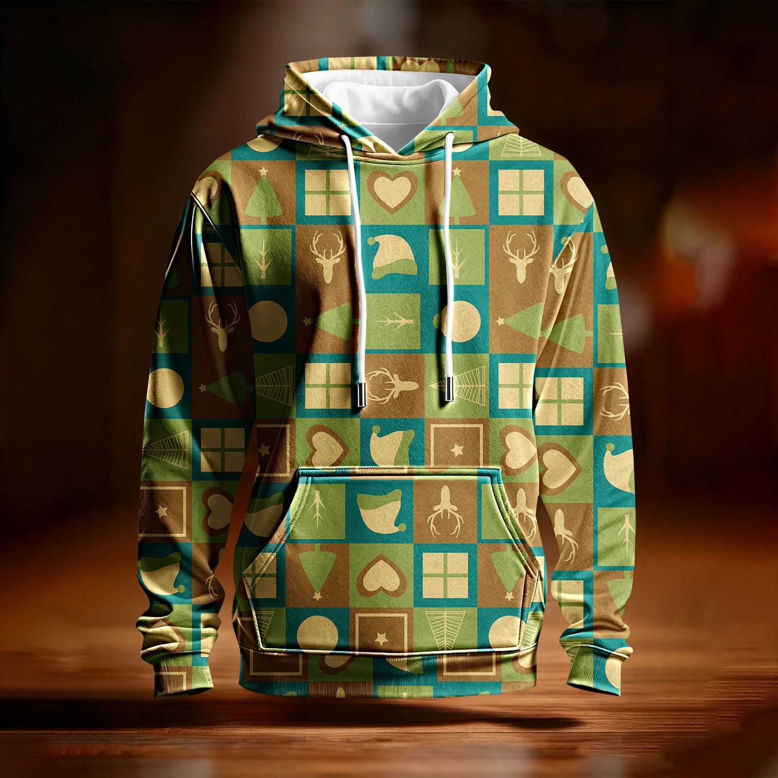Top Interior Hombre Sudadera Navideña para Hombre, Novedosa con Capucha Y Gráfico 3D Bolsillo Estampado Chaqueta Verano (Green, XXXL) Chaquetas Entrenamiento Boxeo Camiseta Sin Mangas