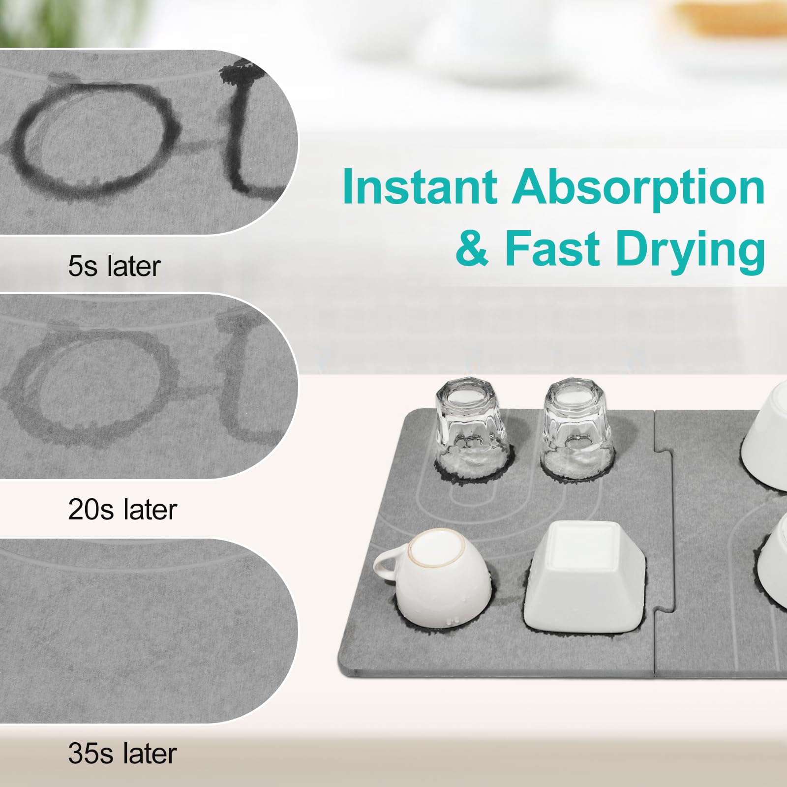 Luxspire Large Stone Drying Mat for Kitchen Counter 61×40 cm- Fast-Absorbing Dish Drying Mat Non-Slip Drying Pad for Dishes Utensils - Image 3