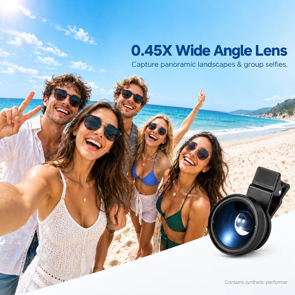 2-in-1 Phone Lens: 0.45X Wide-Angle & 12.5X Macro for Landscape & Micro