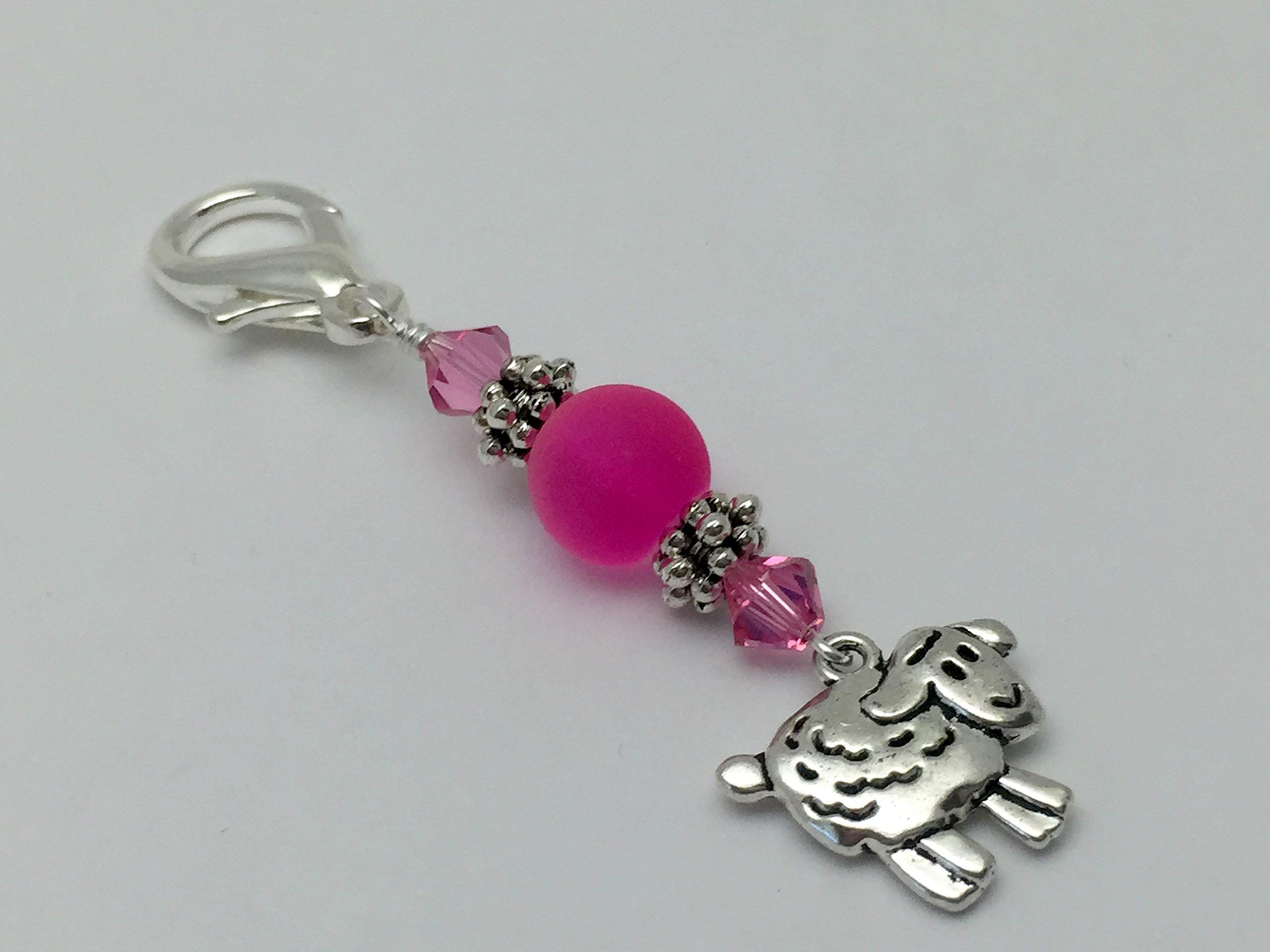 Jill's Beaded Knit BitsPink Sheep Zipper Pull Charm for Women, Knitting Progress Keeper for Knitting or Crochet