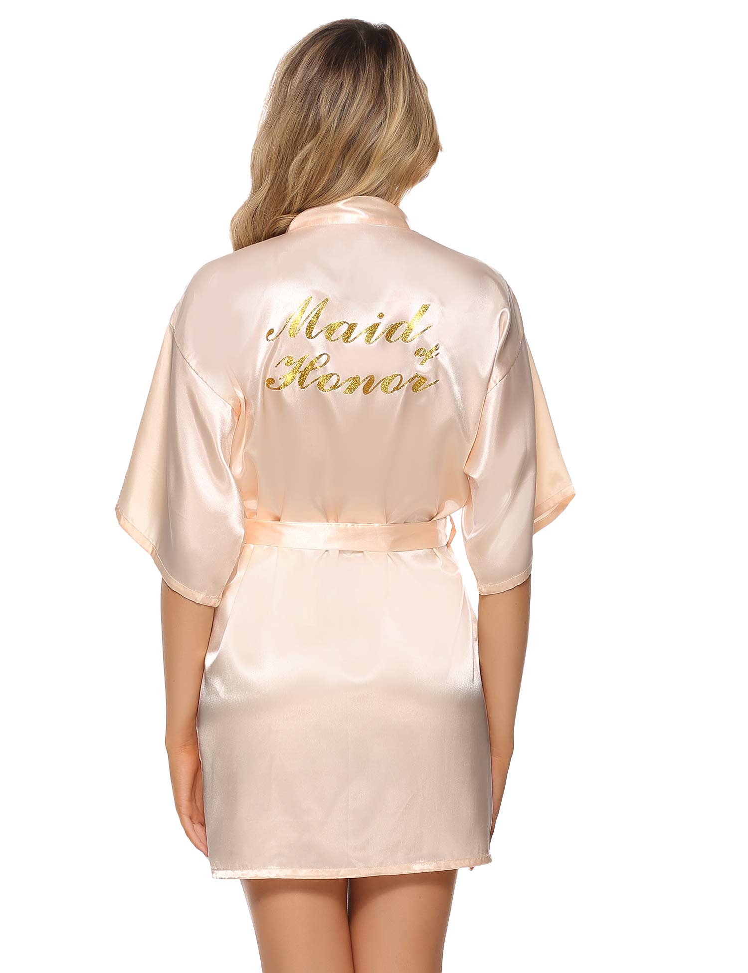 Vlazom Morgenmantel für Hochzeit Satin Kimono Badmantel für Braut&Brautjungfern Damen Robe mit Gürtel V Ausschnitt Morgenmantel für Hochzeit Party Pool Party und Pajama Party