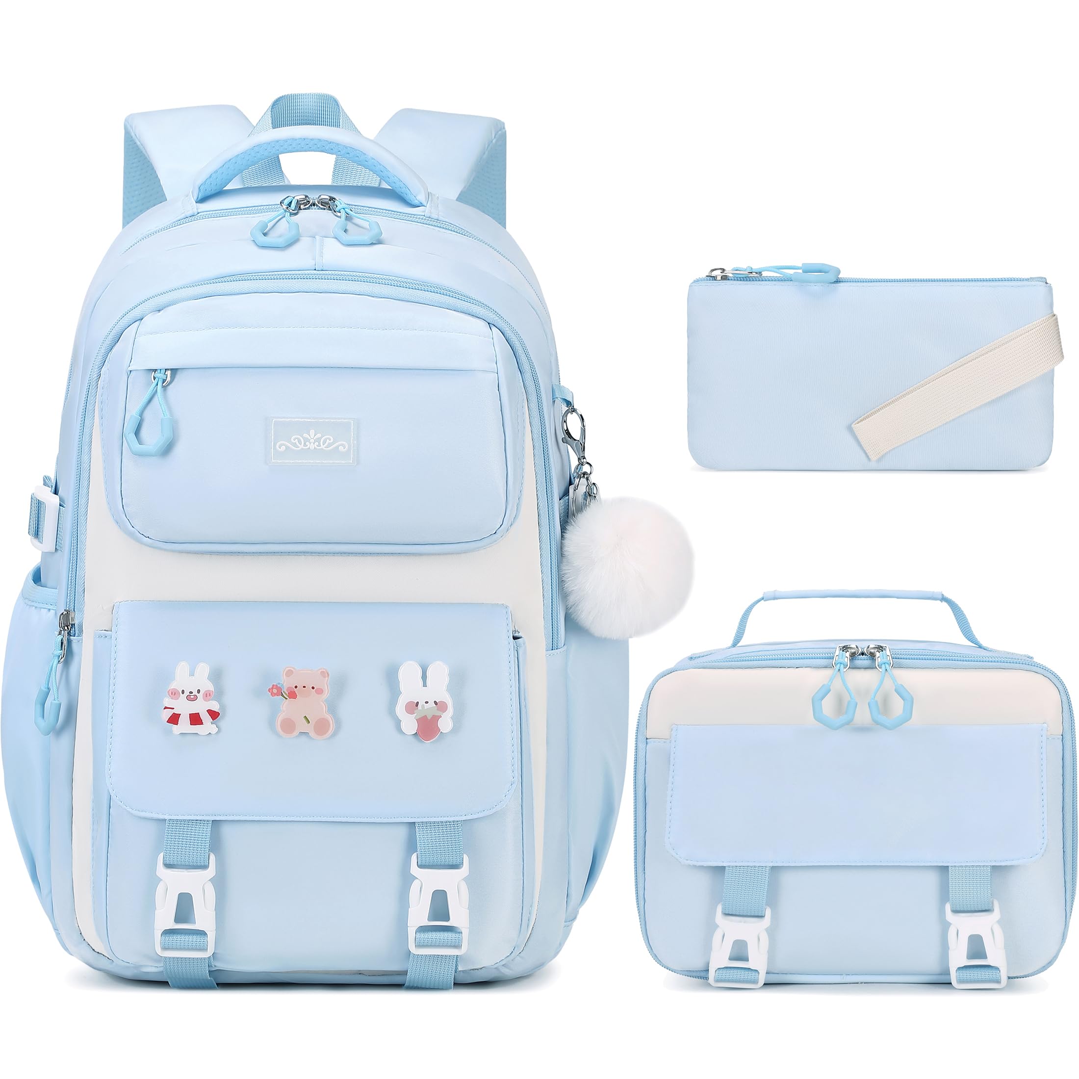 DIGOBAY 3PCS Girls Backpack for School, Kids Backpack for Girls with Lunch Box Pencil Case Set for Teen Girl Elementary Primary Middle High College