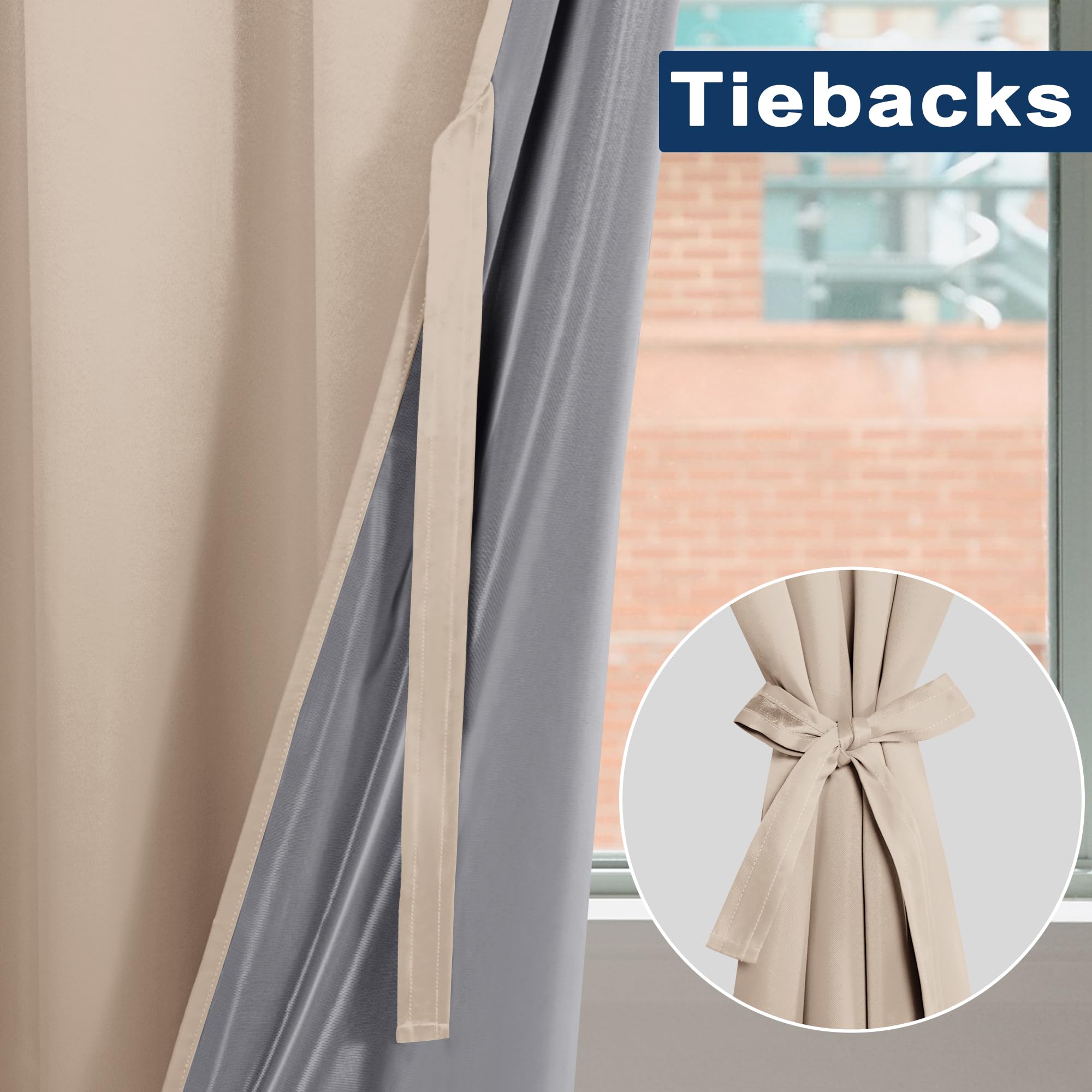 XWZO Lot de 2 rideaux 100 % opaques pour salon, avec galon fronceur, rideaux pour chambre à coucher, double épaisseur occultants, thermiques, protection contre le froid, 245 x 140 cm (H x l) - Crème