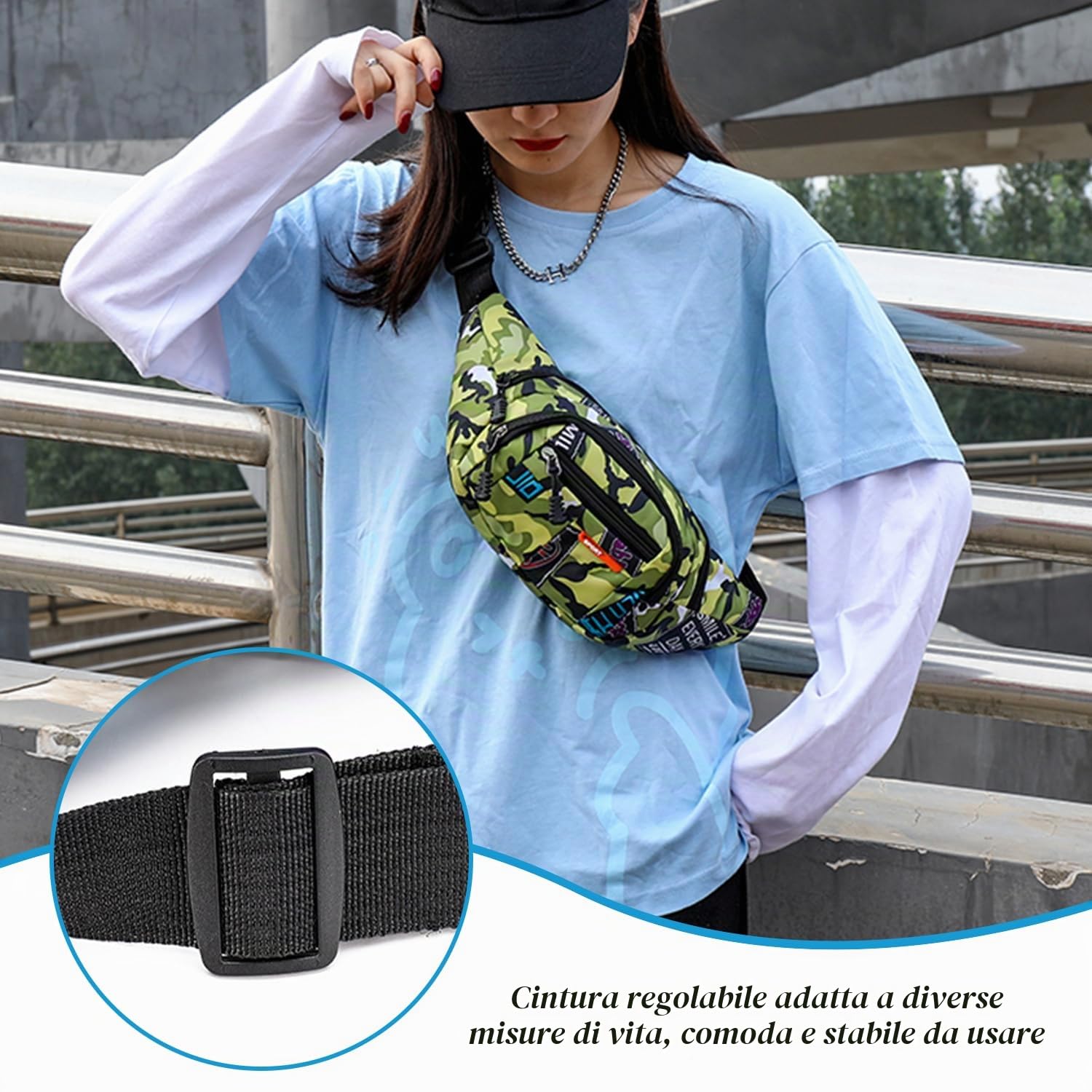 Marsupio Mimetico Da 2 Pezzi, Borsa Portatile Per Telefoni Cellulari, Sportivo, Multiscomparto e Idrorepellente
