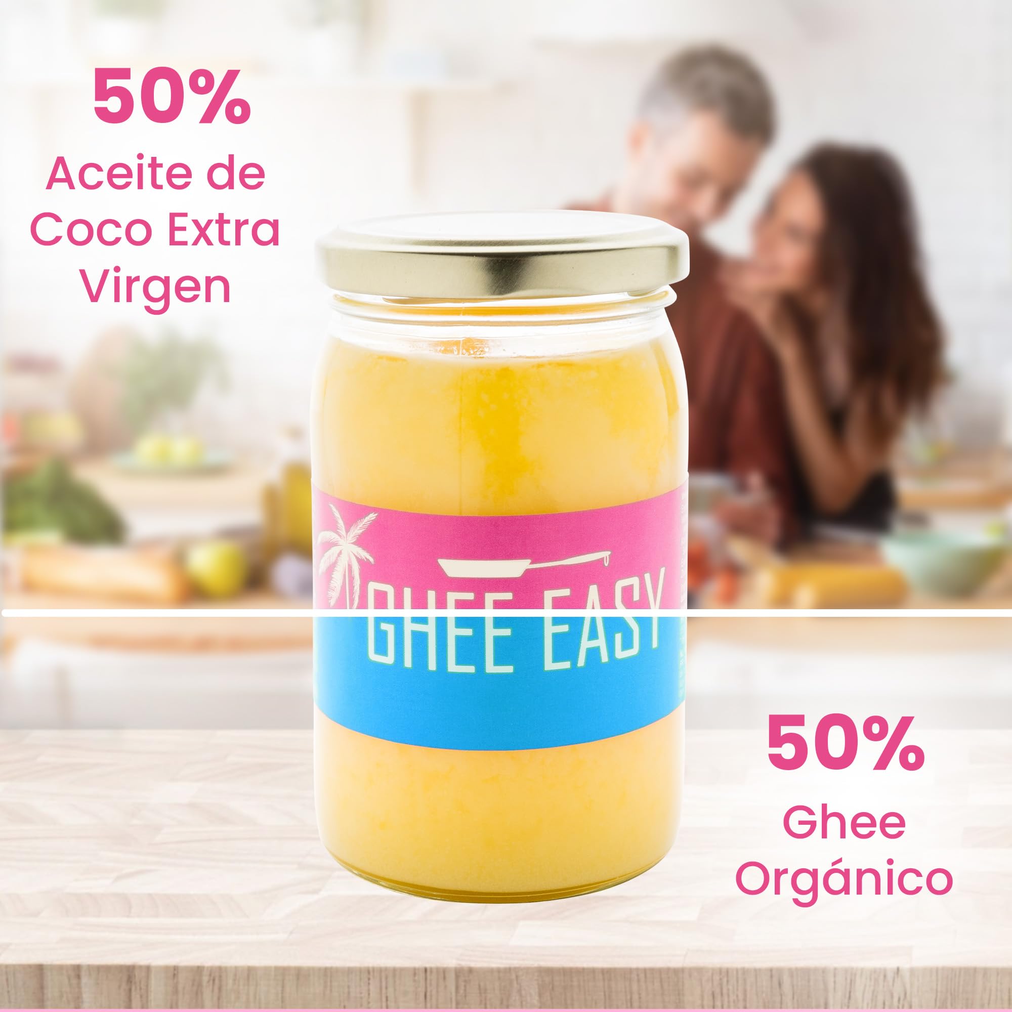 Ghee Easy Bio Ghee y Coco Mezcla 500g - 50% Ghee y 50% Aceite de Coco Extra Virgen - 100% Orgánico y Biológico - Sin Lactosa y Sin Gluten